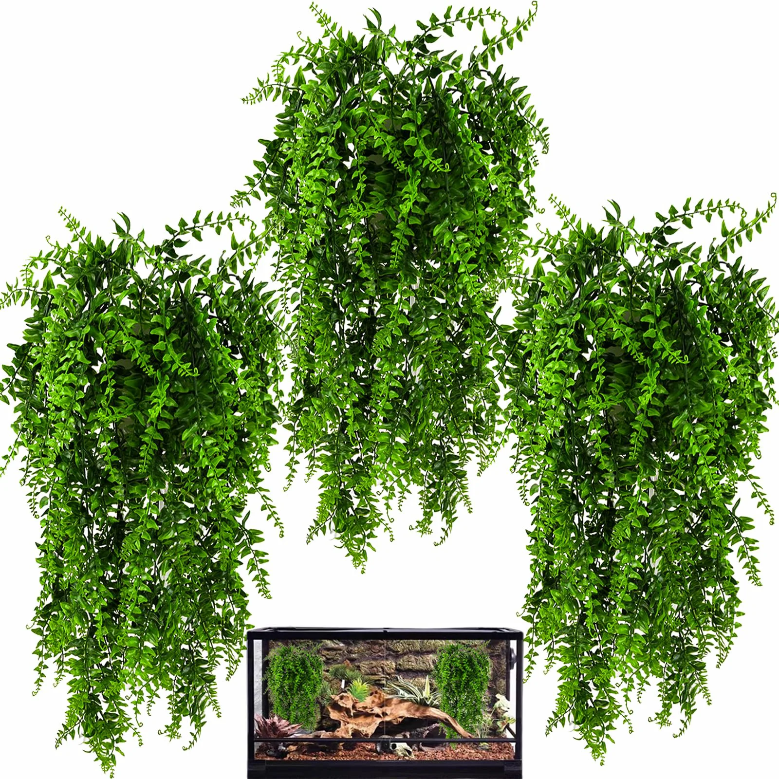 Smart HERCOCCI 3-Pack Reptile Plants Terrarium Hanging Vines with Suction Cups Traditional