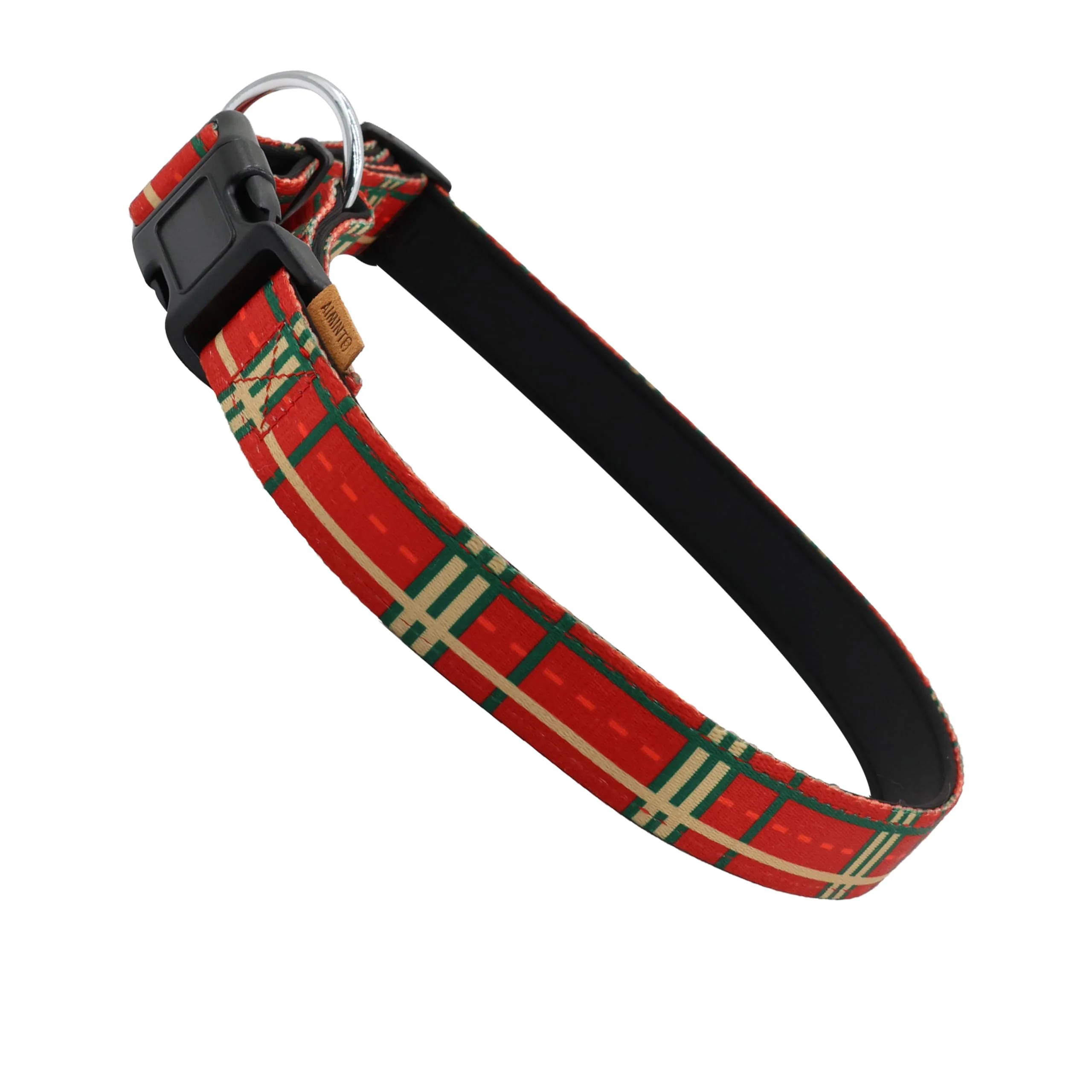 Superior Aiminto Dog Collar – Neoprene Padded Stripe Red Adjustable with Quick Release Buckle L 18-28 in Neck Solid