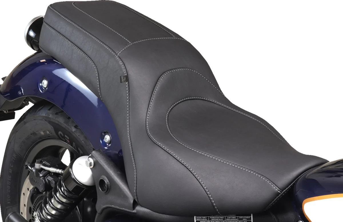 Lightweight MUSTANG Squareback 2-Up Seat – Black w Steel Stitch – Royal Enfield ’24-’25 88600ST Exclusive