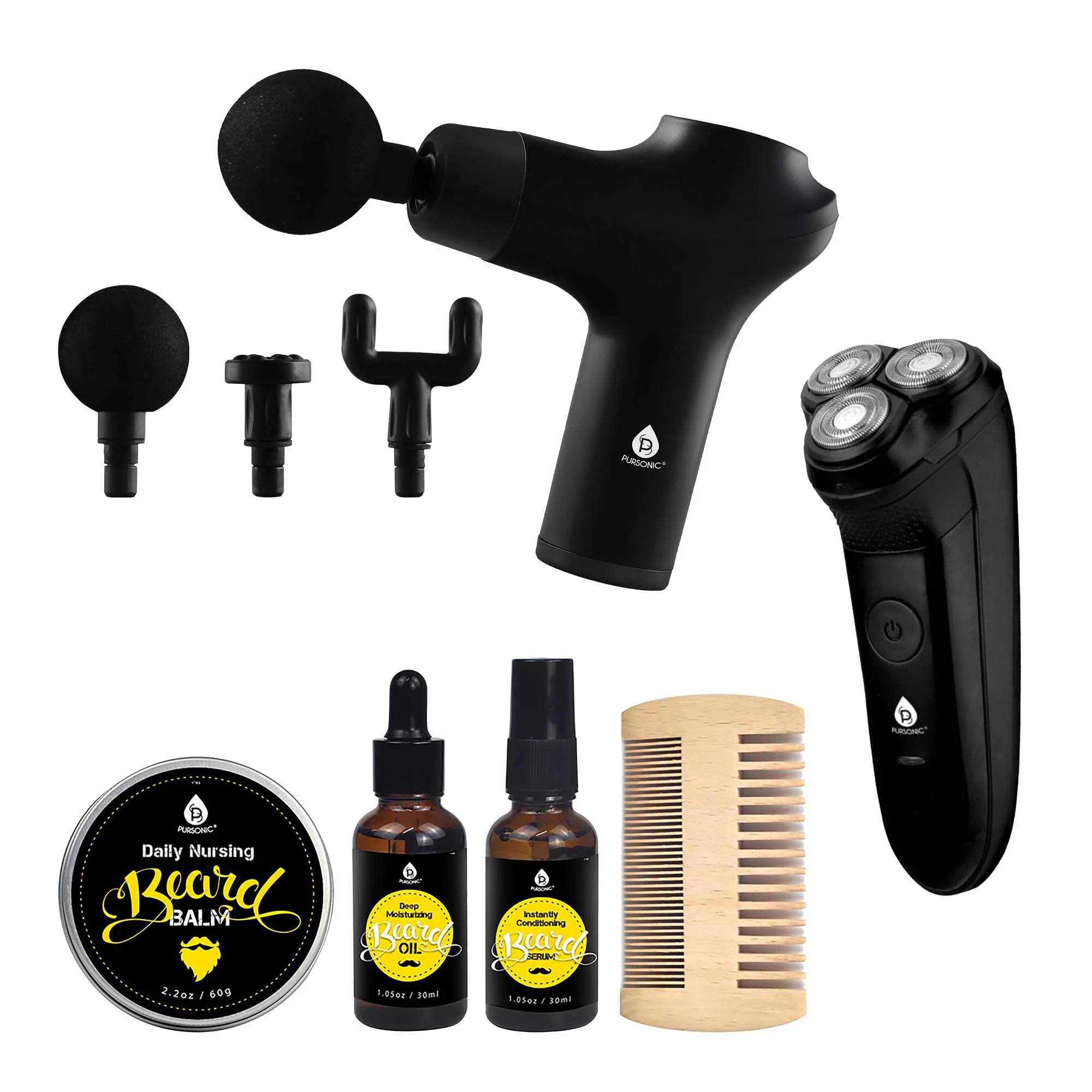 Recyclable El mejor paquete de cuidado y relajación para hombres cuidado de la barba afeitadora eléctrica y pistola de masaje Eco-Friendly