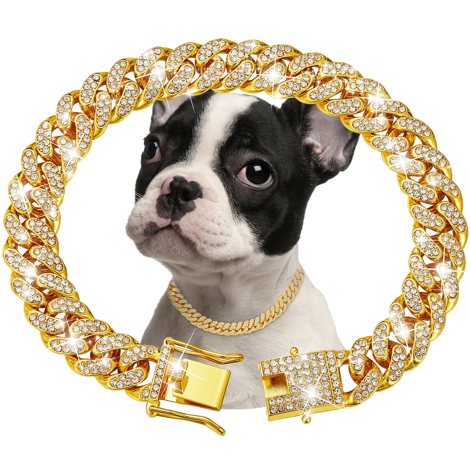 World-Class fengco Gold Dog Chain Collar Diamond Cuban Link — 13mm Wide 20-Inch Authentic