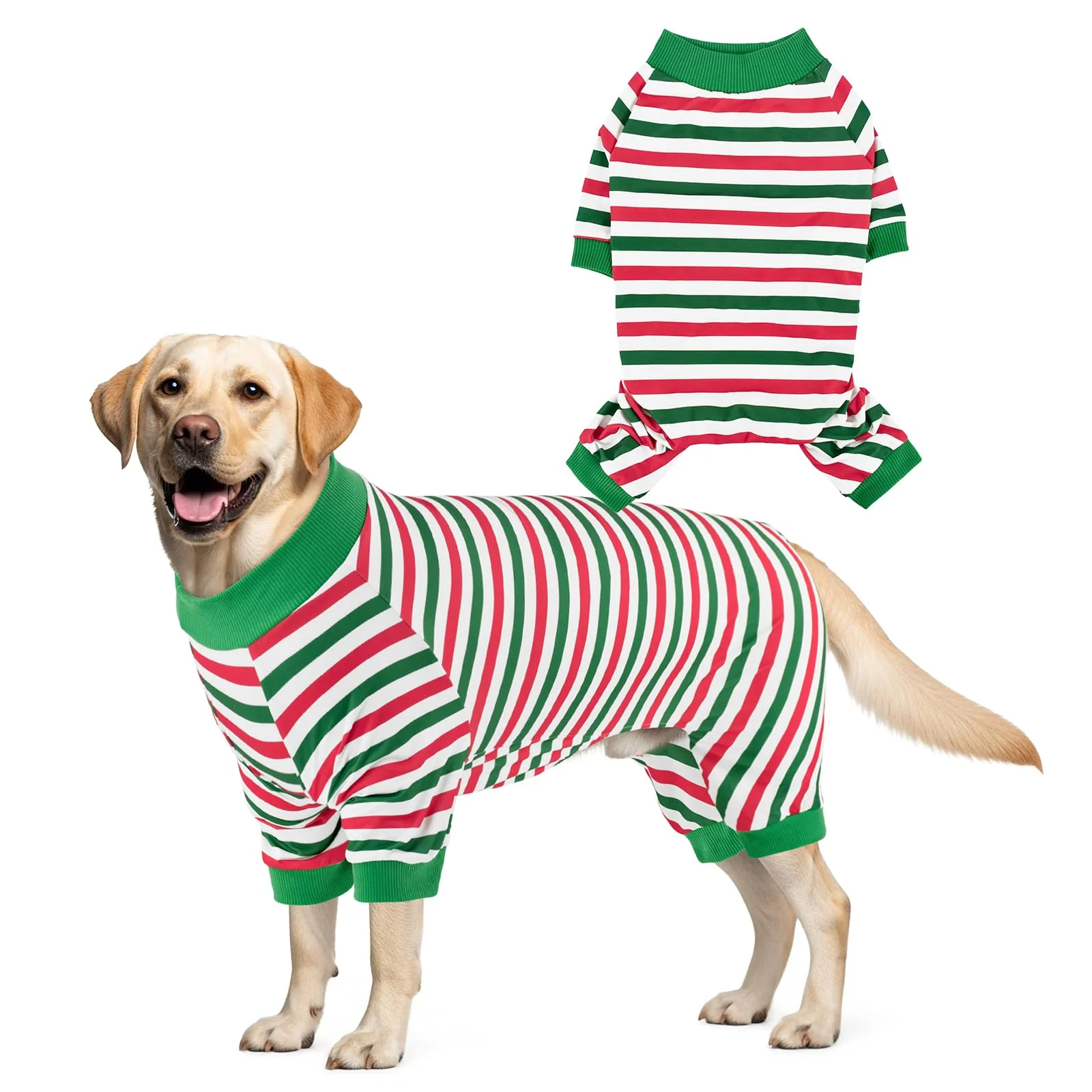 Clean CooShou Christmas Dog Pajama Stripe Onesie – Festive Cozy Dog Clothes for Small to XXL Unique