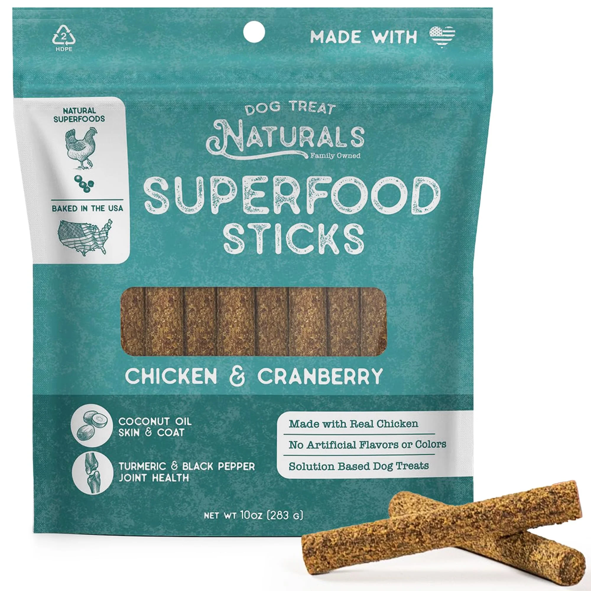 Responsible Dog Treat Naturals Chicken Cranberry Superfood Sticks – Premium Training Treats USA Made with Turmeric User-Friendly