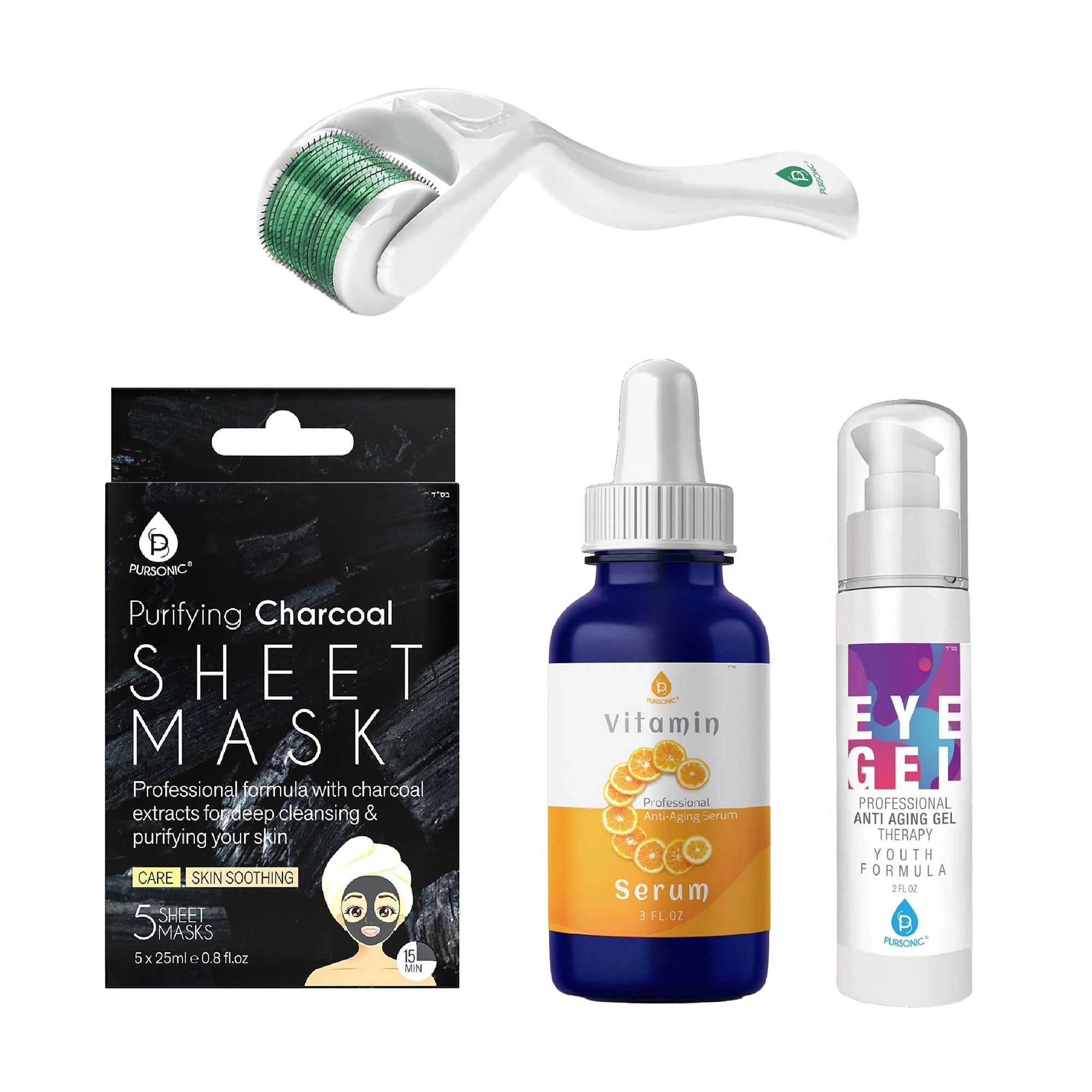Clean Paquete Radiance Boost Derma Roller Sérum de Vitamina C Gel Antiedad para Ojos y Mascarilla de Carbón – Set de Cuidado de la Piel de 4 Pasos para una Piel Luminosa y Rejuvenecida Powerful