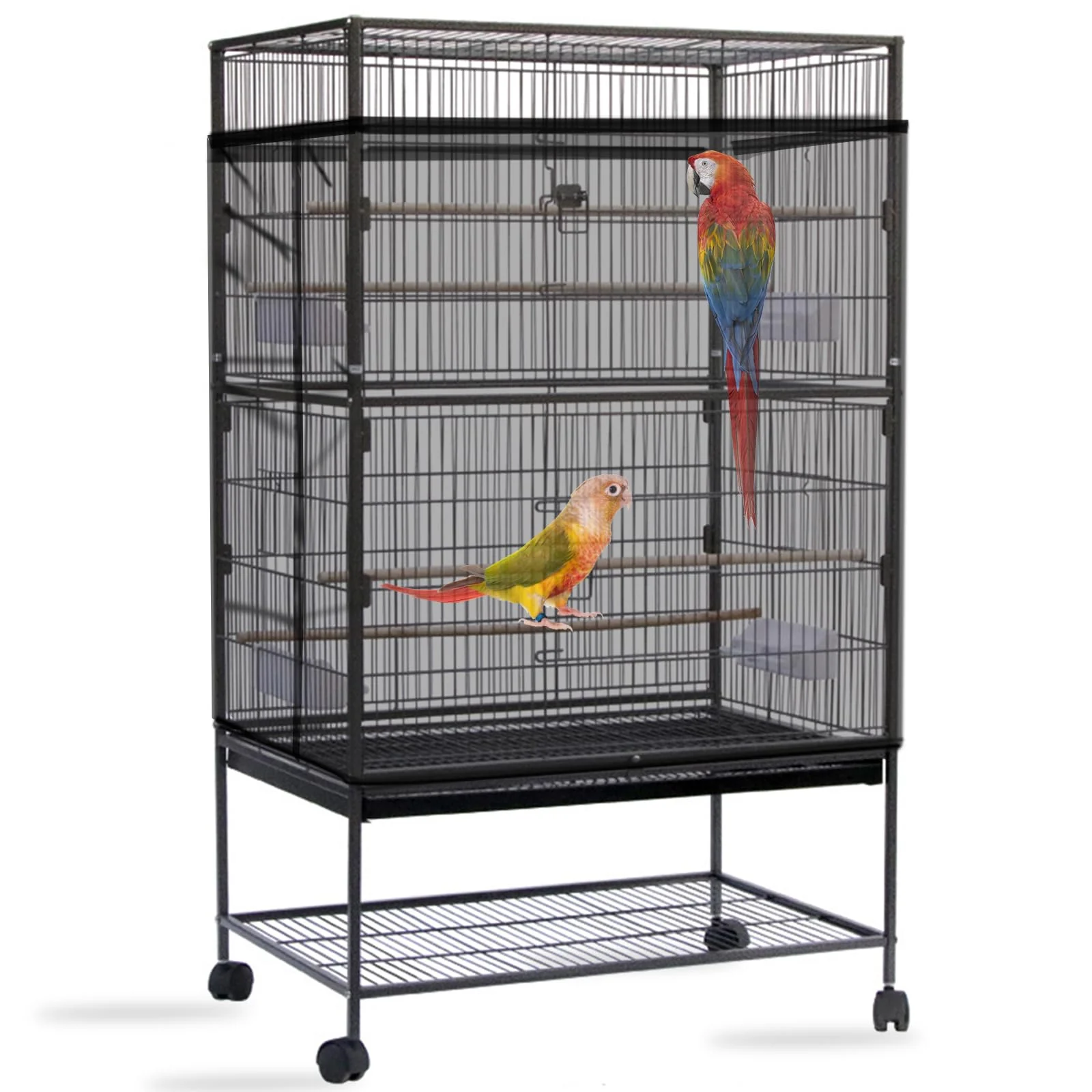 Recyclable Daoeny Large Bird Cage Seed Catcher Cover — Adjustable Nylon Mesh Skirt for Parrots Parakeets Macaws Soft
