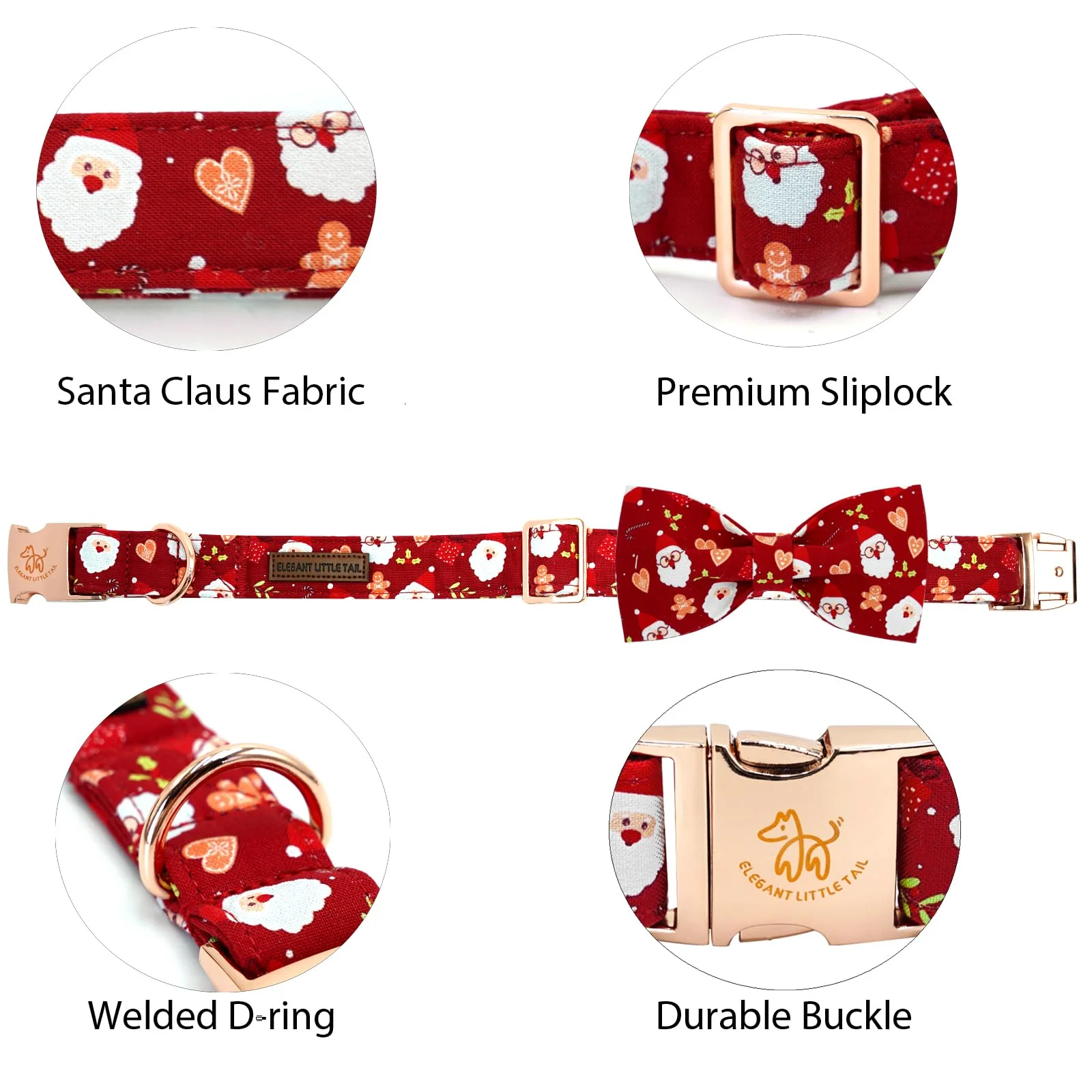 Unique Elegant little tail Christmas Dog Collar – Red Santa Bow for Medium Dogs World-Class