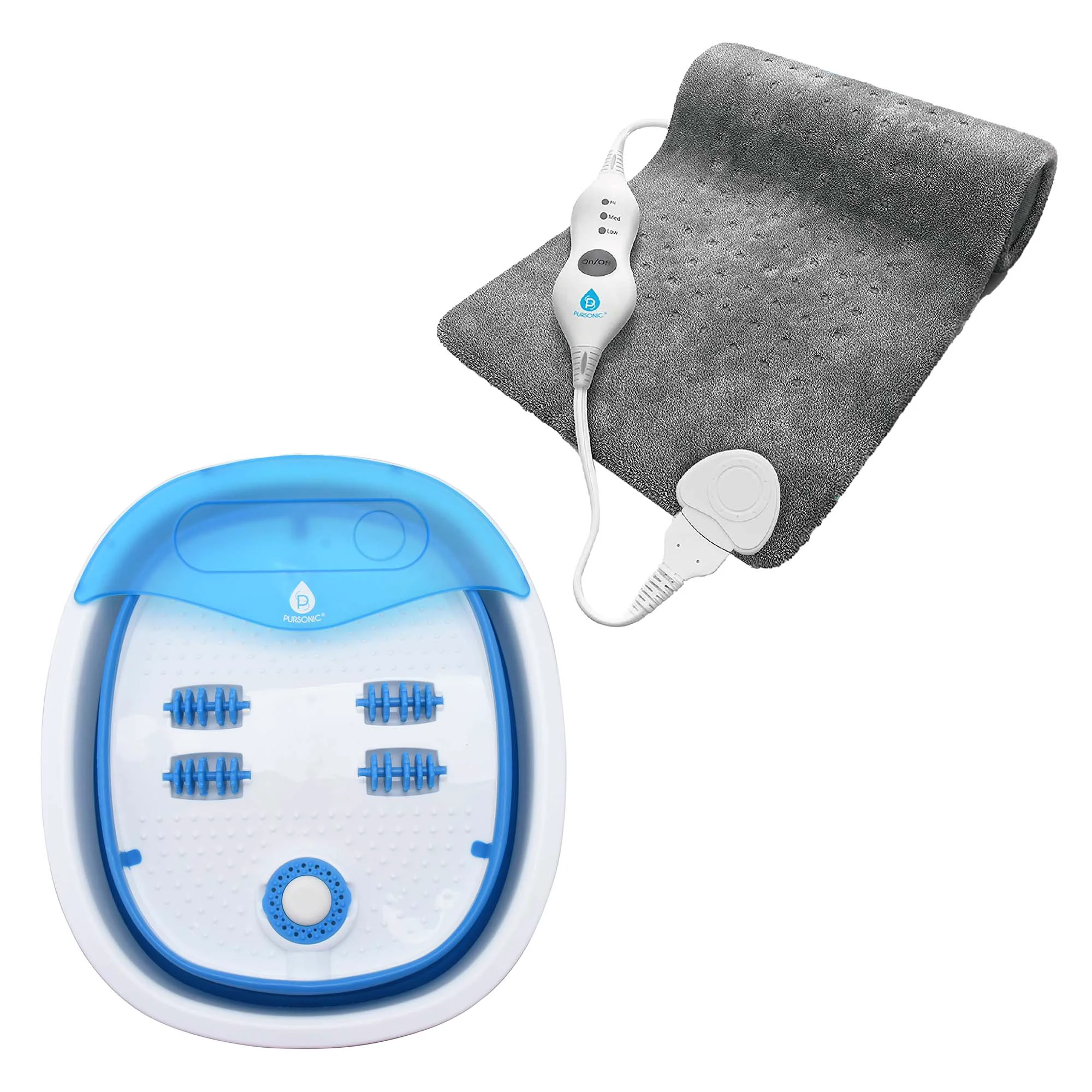 Fast Paquete Confort para el Hogar Almohadilla Térmica Eléctrica Pursonic de 3 Funciones y Masajeador de Pies Compacto y Plegable Solid