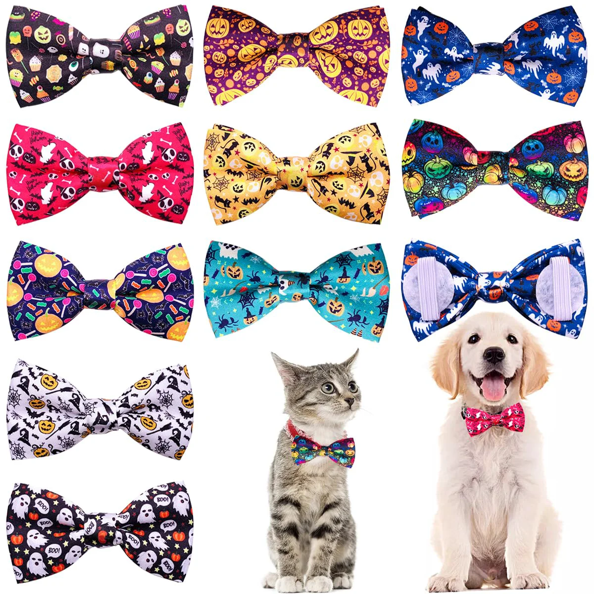 Effective PET SHOW 10pc Halloween Dog Bow Ties for Small to Large Pets — Elastic Collar Attachments Premium