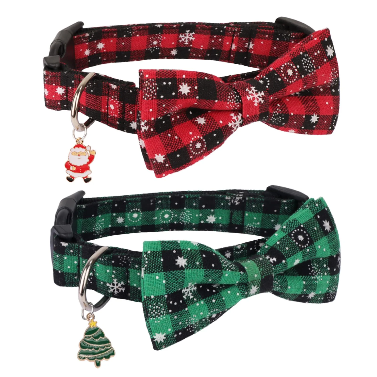 Trusted PTDECOR Christmas Dog Collar with Bow — Red Green Plaid Snowflake Small Flexible