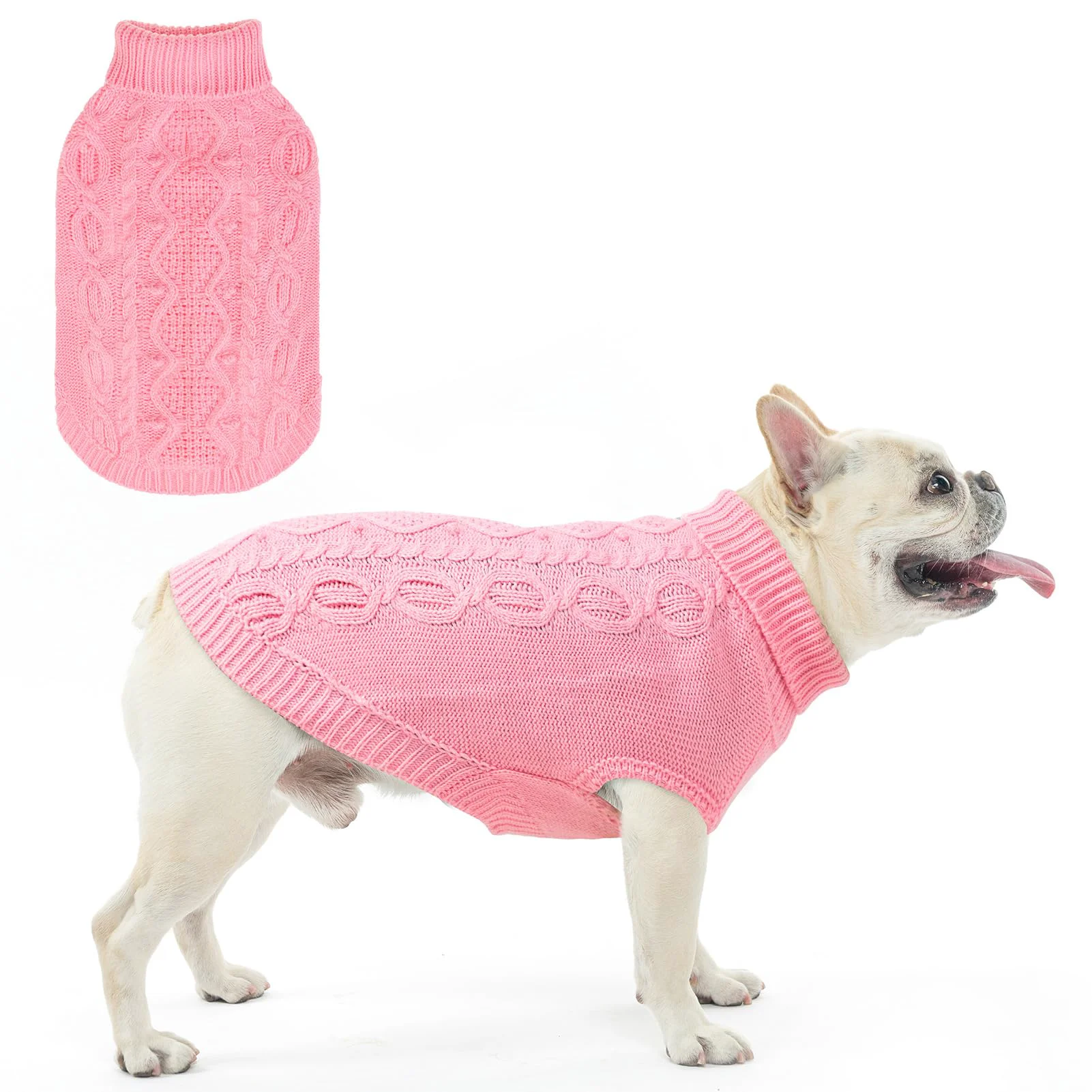 Casual SCENE Knitted Dog Sweater – Warm Pink Knitwear for Small to Large Dogs Cats Leash Hole Next-Generation