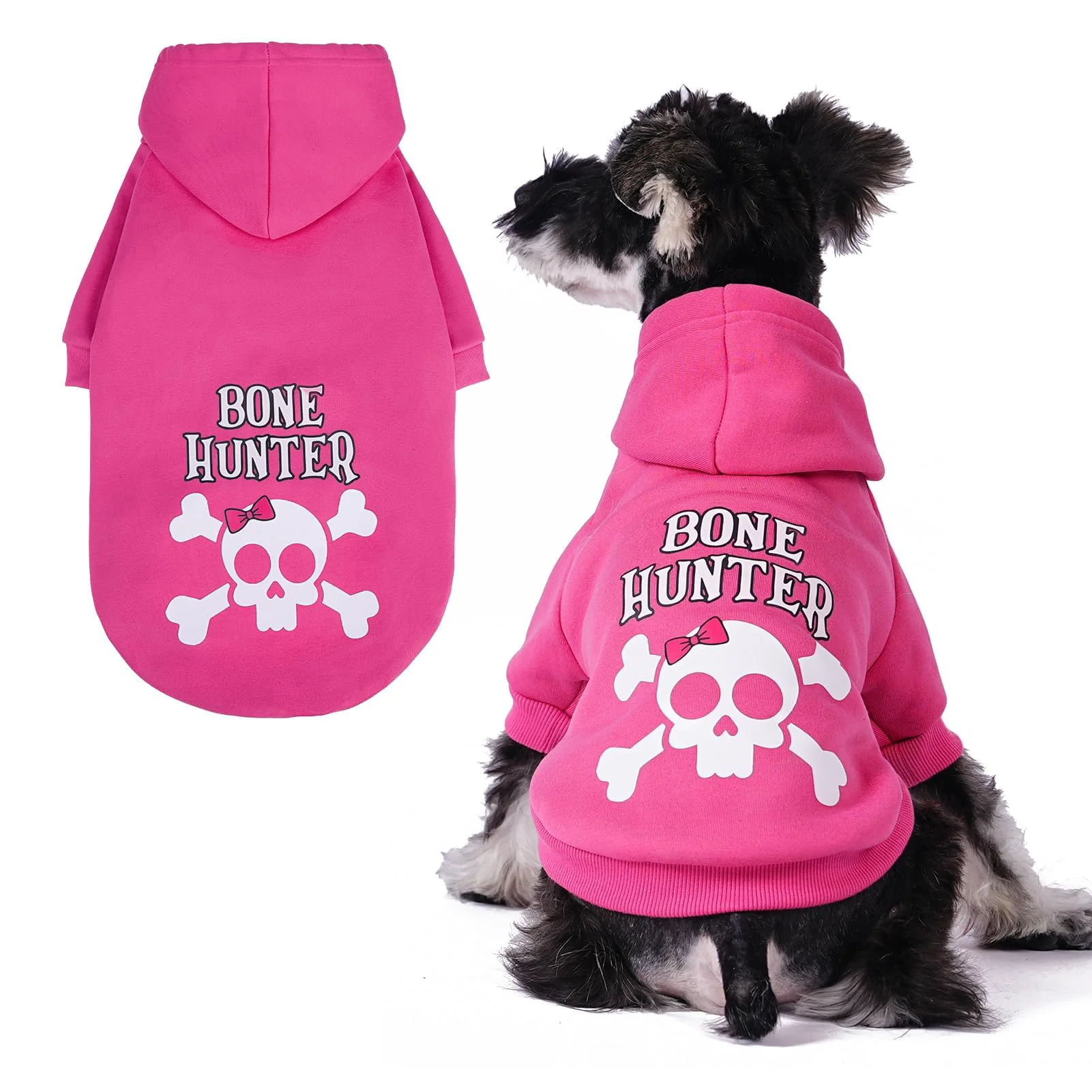 Enhanced BINGPET Bone Hunter Dog Hoodie with Hood Leash Hole – Warm Fleece Winter Coat for Dogs Medium Artisan