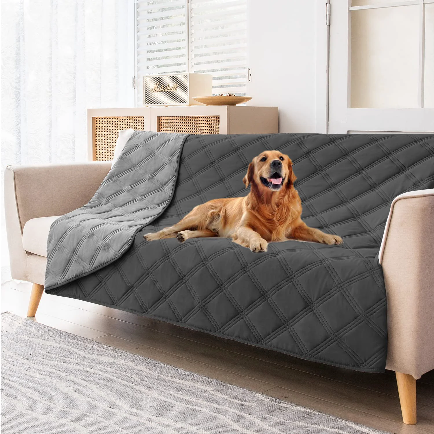 High-Grade fuguitex Waterproof Dog Blanket – Reversible Leakproof Washable 52×82 in Dark Grey Grey Comfortable