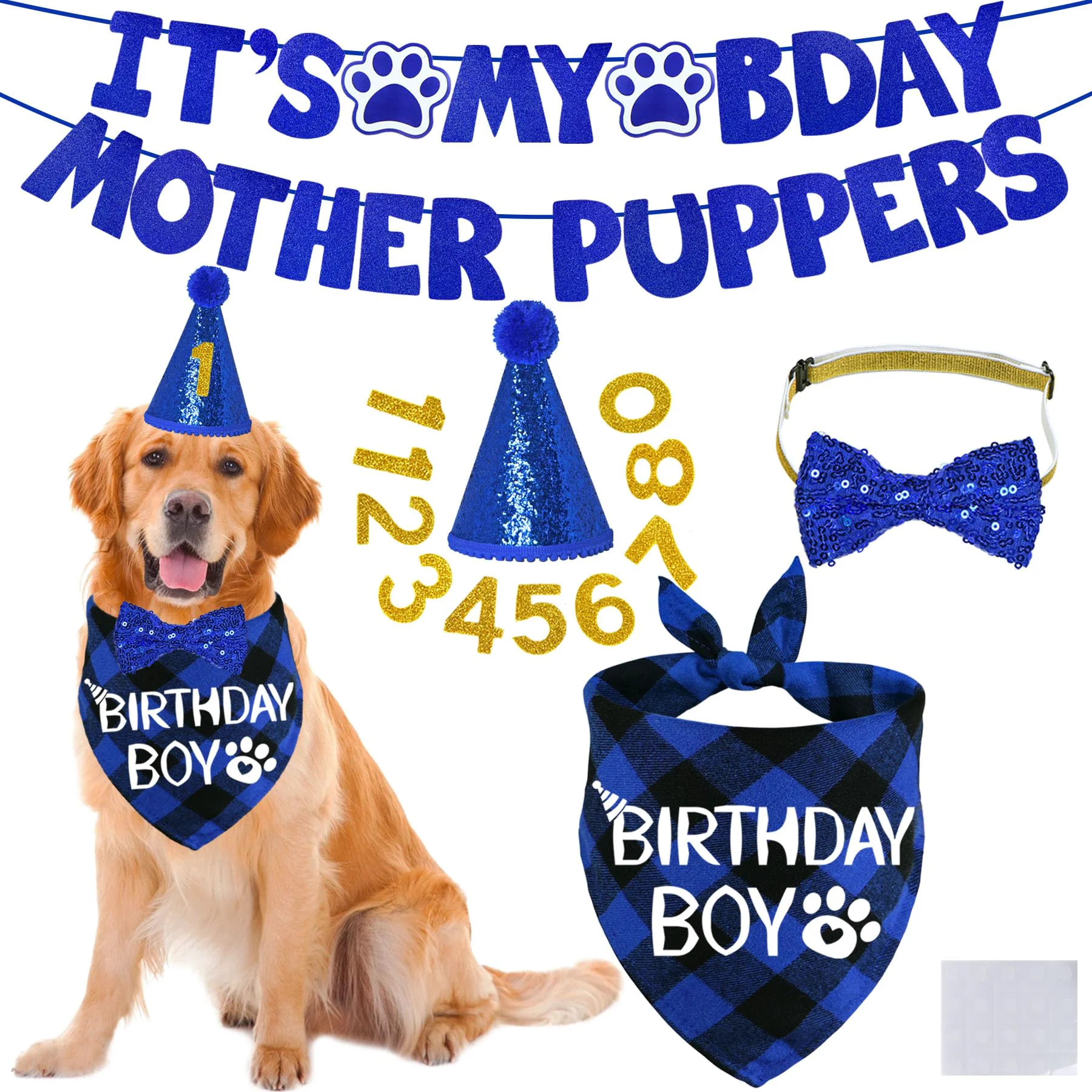 Excellent STMK Dog Birthday Decorations – Multi-Size Hats Bandana Bow Tie Banner Numbers X-Large Blue Relaxed