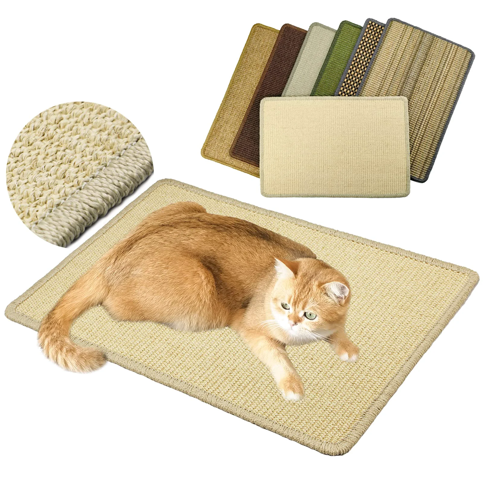 Advanced Pethave Cat Scratcher Mat Natural Sisal Scratch Pad Velcro Floor Wall Mount Detailed