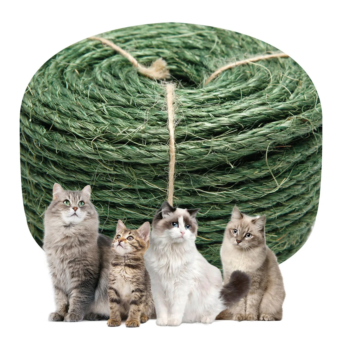 High-Performance Juomid Green Sisal Rope 1 4-In x 98 Ft for Cat Scratching Posts Cat Trees DIY Wrapping Powerful