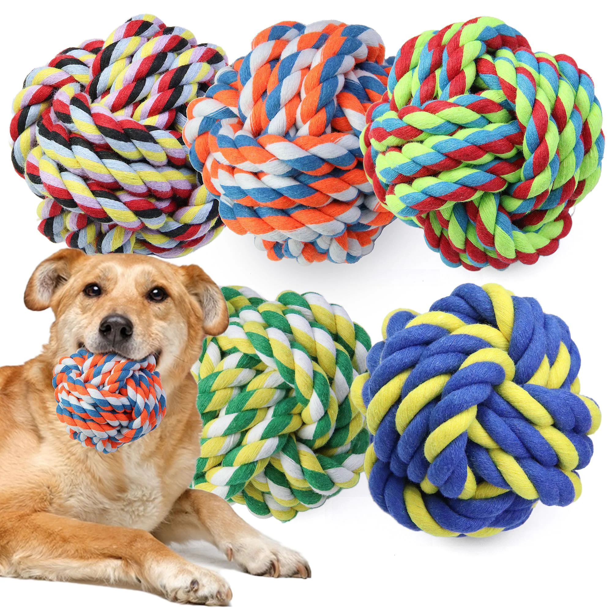 Unique GASAPET Extra Large Rope Balls for Aggressive Chewers — 5 Pack Effective