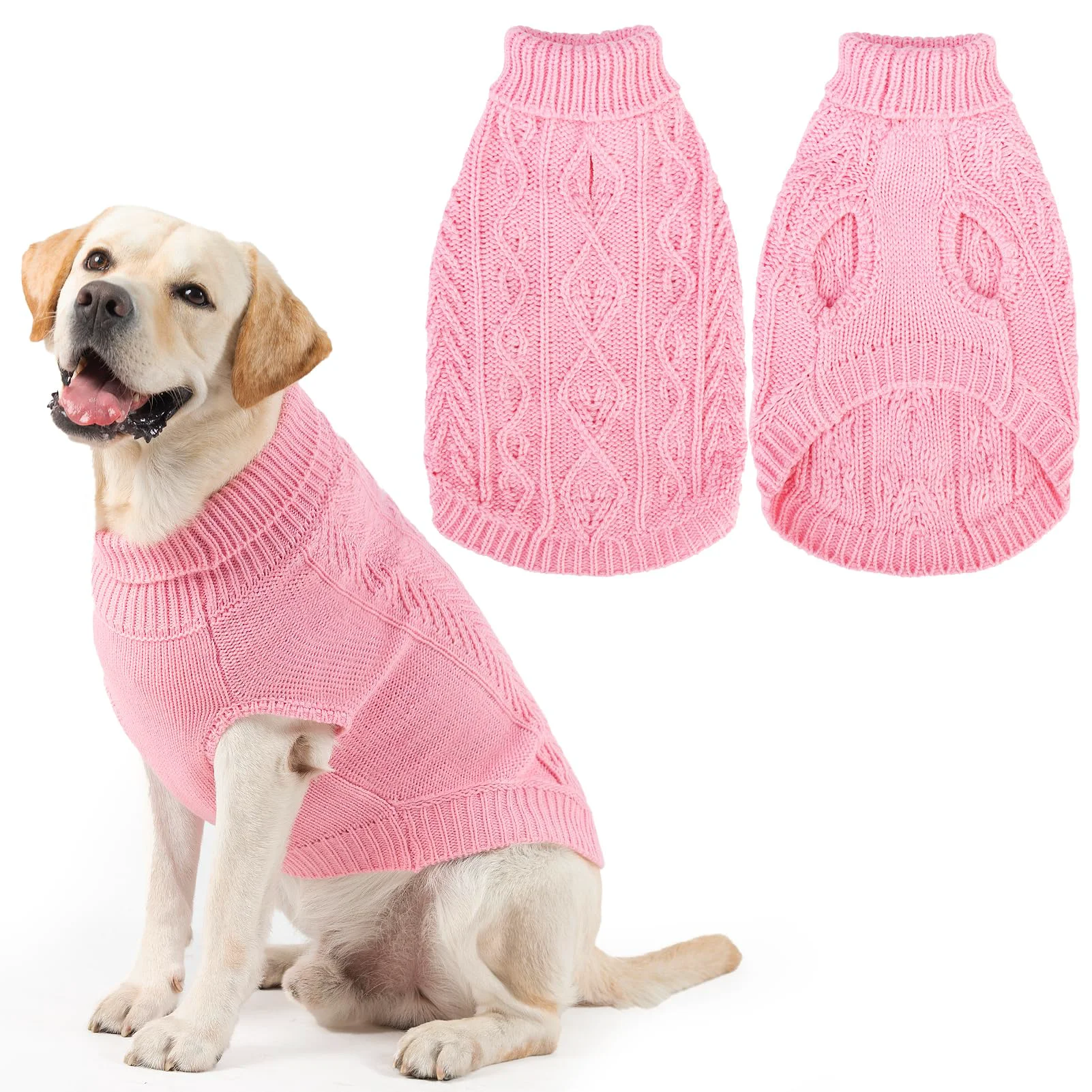 User-Friendly PUPTECK Dog Sweater – Pink Turtleneck Knit Coat for Large Dogs Warm Winter Pullover Specialty