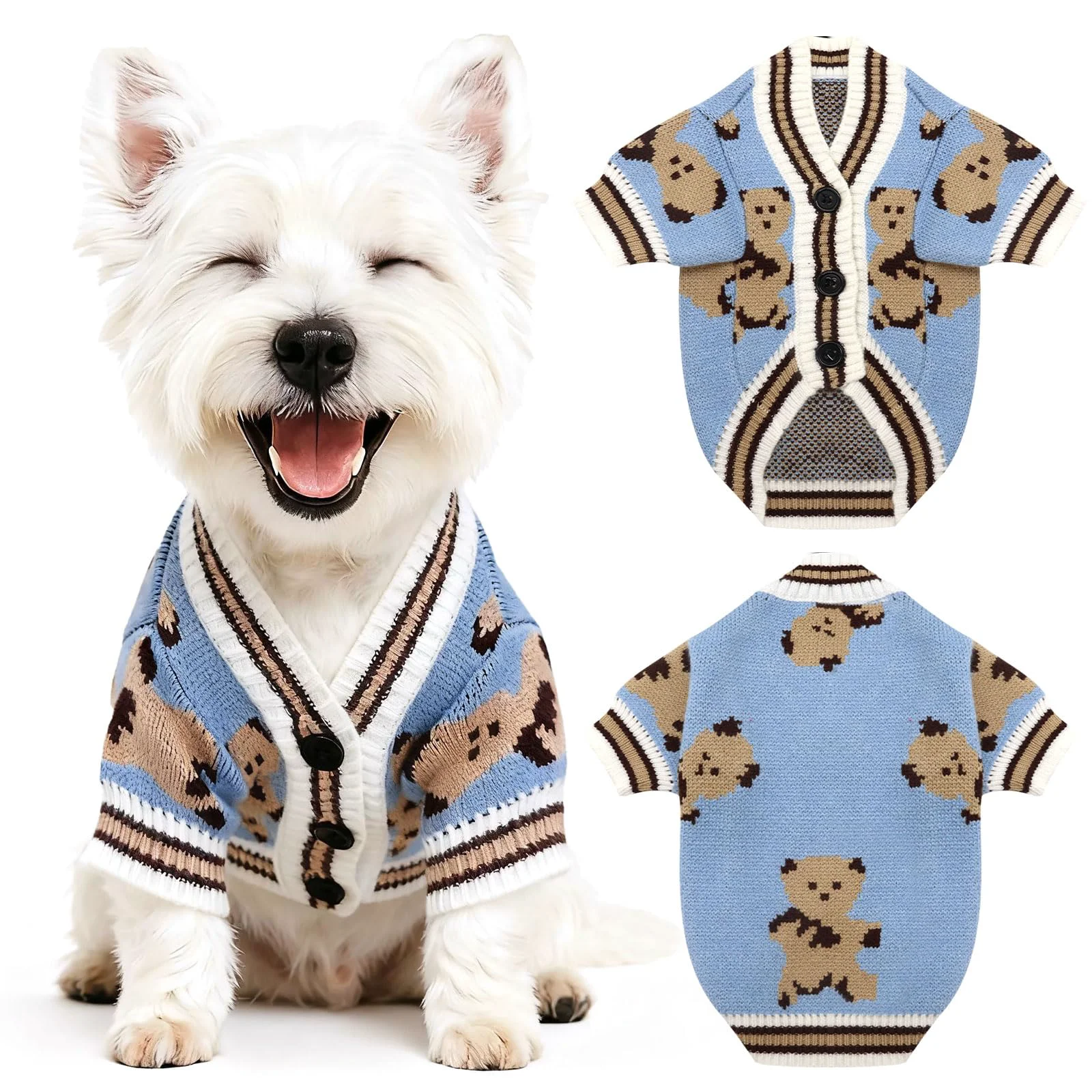 Artisan PETCARE Small Dog Sweater – Cute Bear Cardigan Coat for Small Medium Pets Soft Warm Knit Detailed