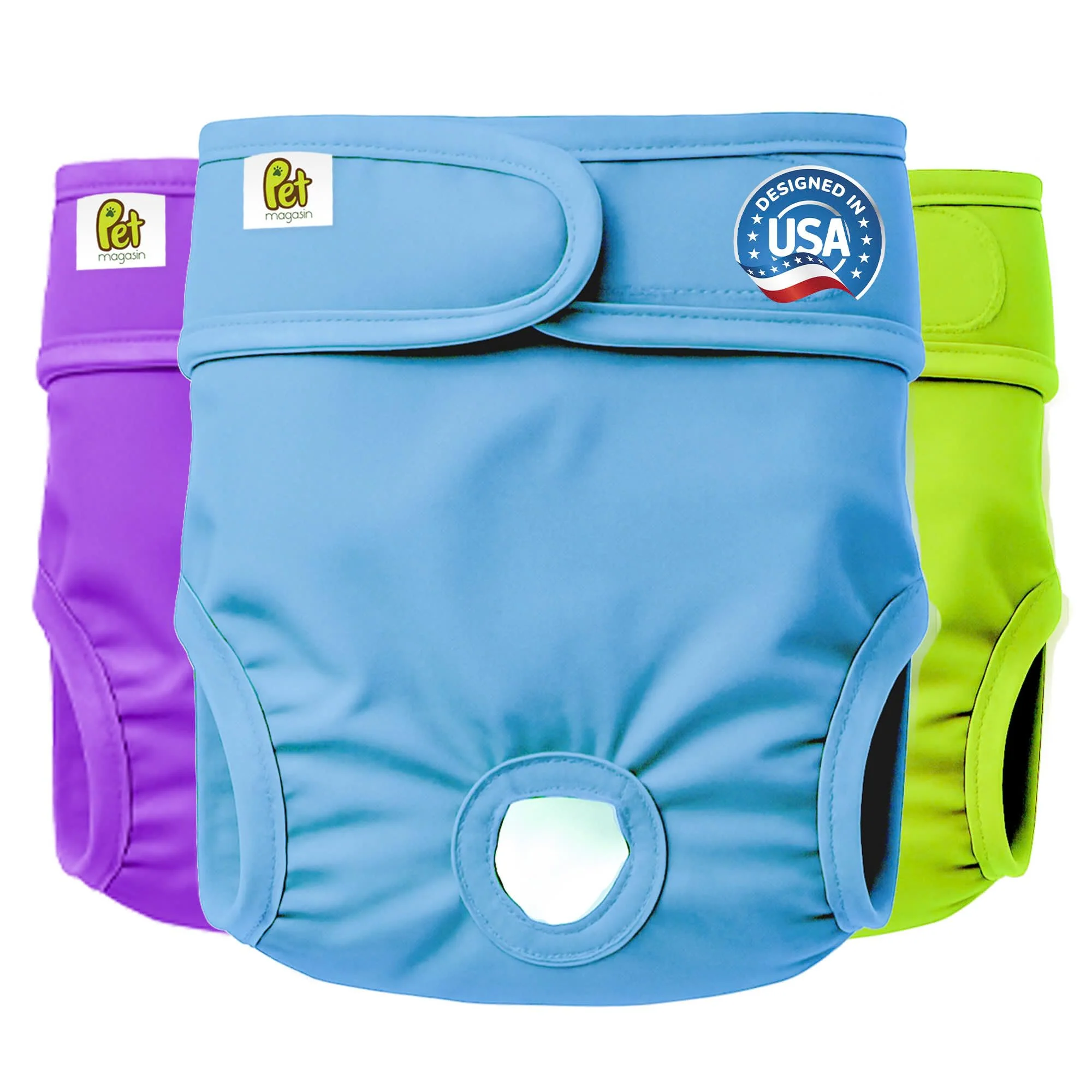 Authentic Pet Magasin Reusable Dog Diapers Pack of 3 – XS 9-12 Inch Waist Secure Closures Refined
