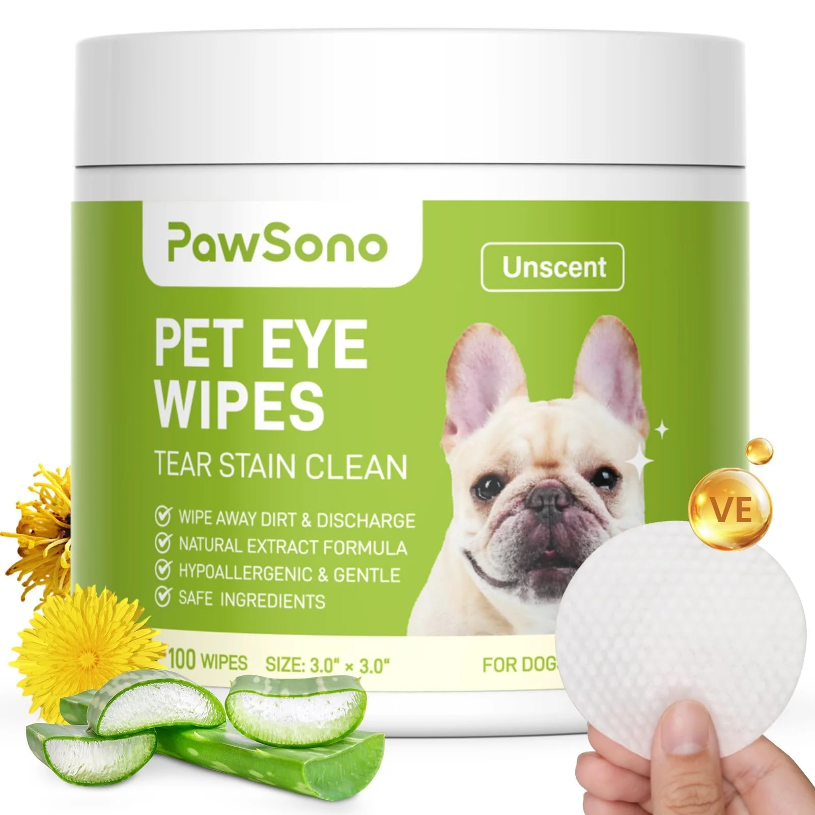 Detailed PawSono Eye Wipes for Dogs Cats Hypoallergenic Plant-Based Eye Care 100 pcs Sophisticated