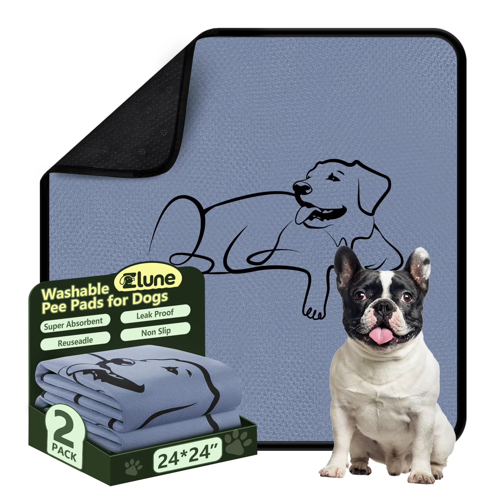 Reliable Zlune Washable Dog Pee Pads 24×24 — 2-Pack Absorbent Non-Slip Pure