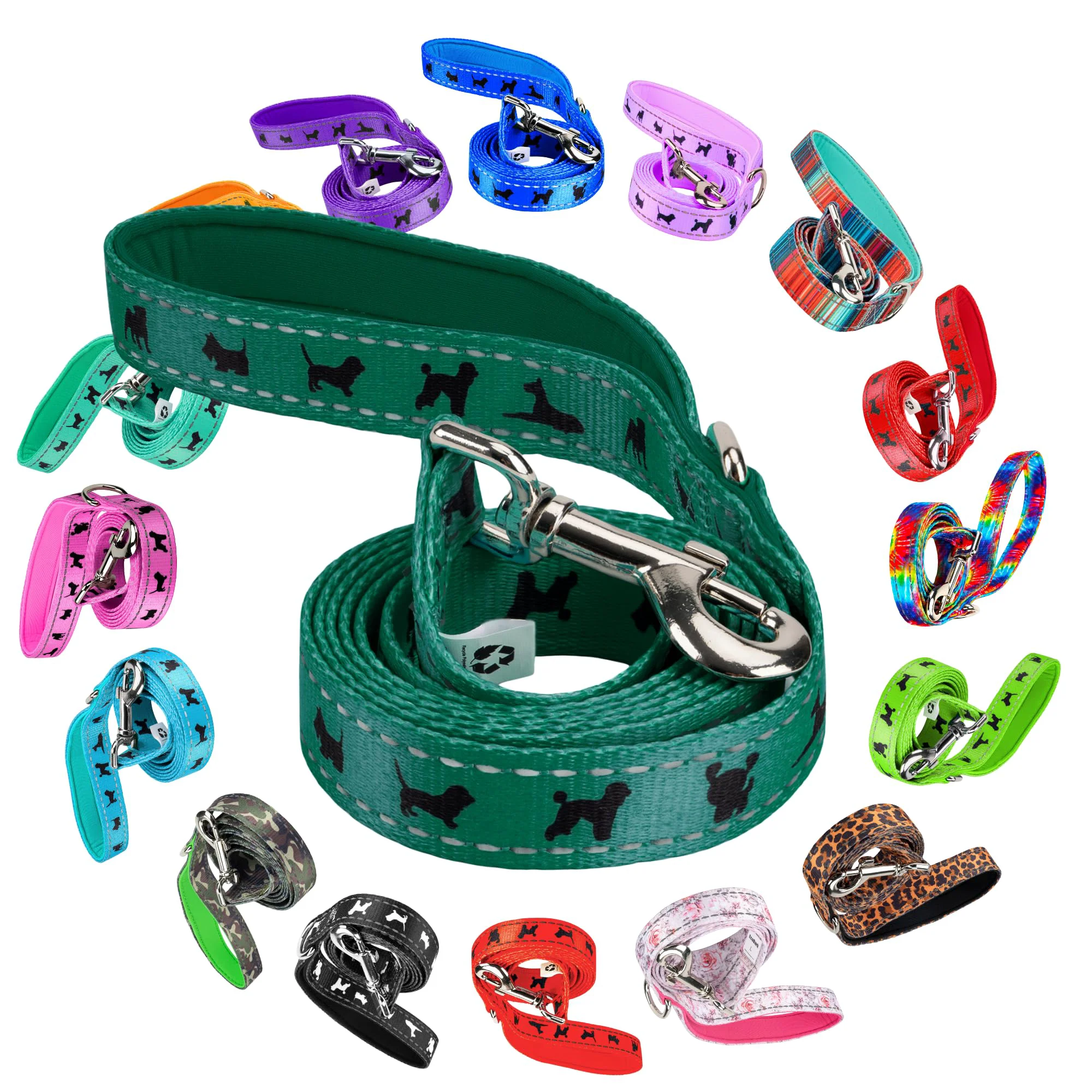Refined EcoBark Dog Leash – Soft Reflective Padded Handle Forest Green Contemporary