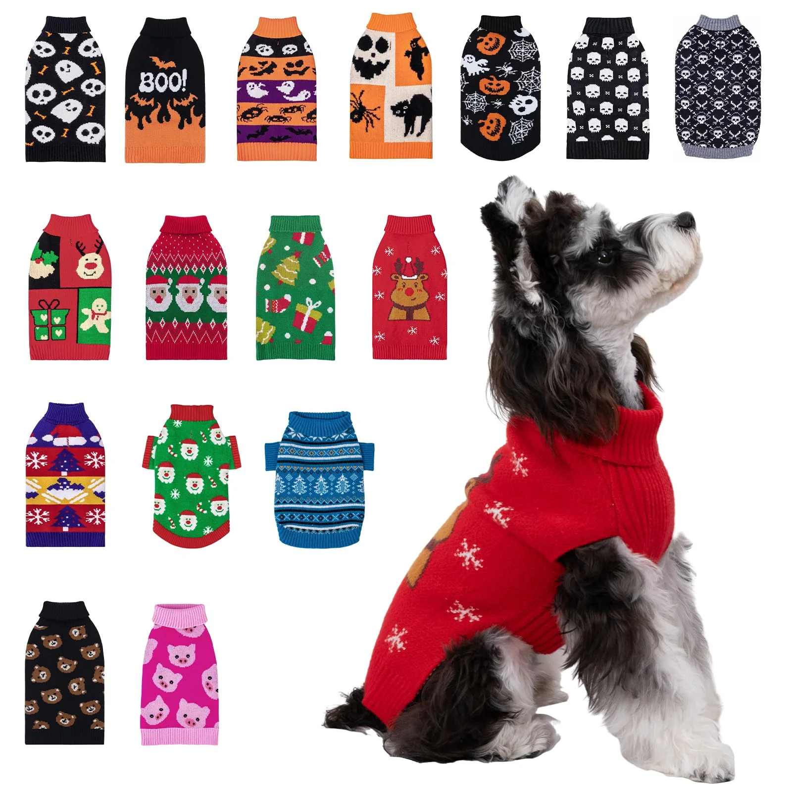 Pure CuteBone Christmas Dog Sweater for Small Dogs – Red Reindeer Knit Recyclable