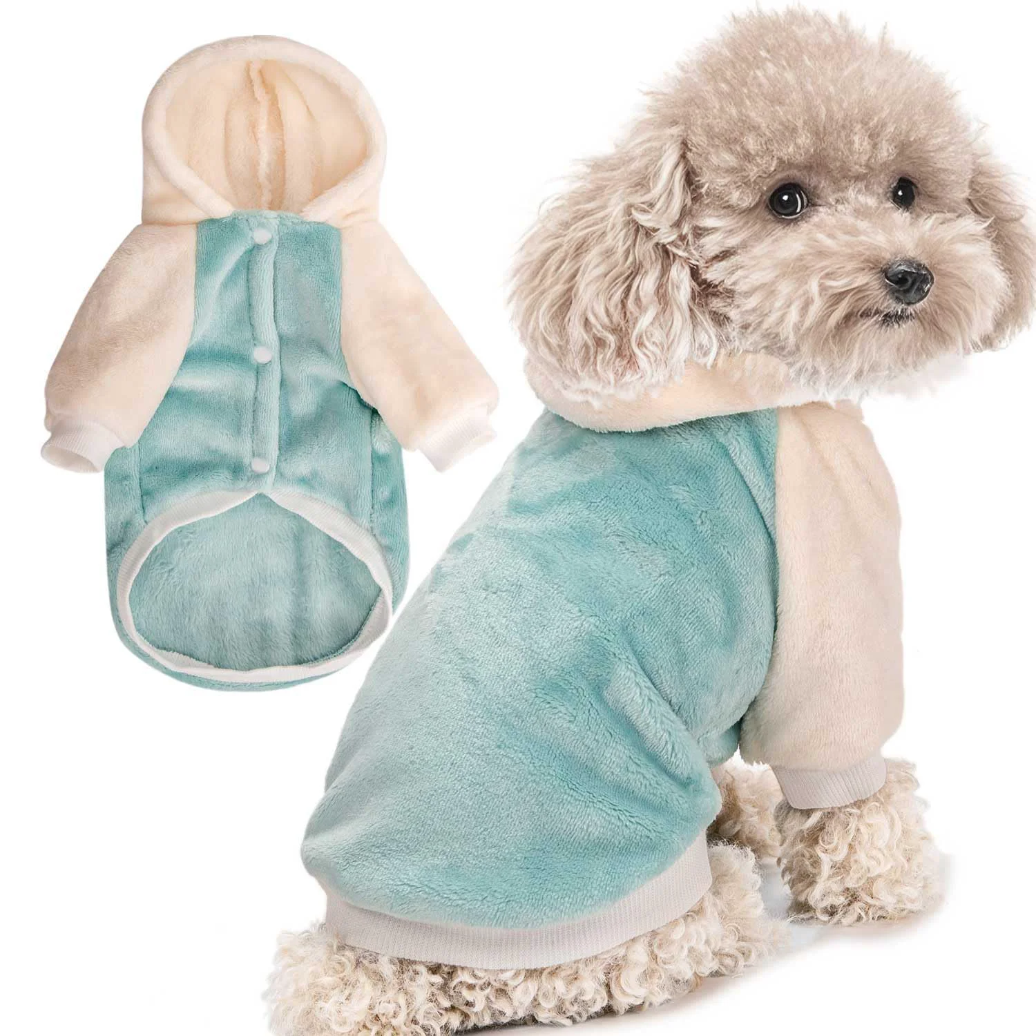 Easy-to-Use Fabricastle Dog Hoodie Sweater XS Green-Cream Snap-On Closure Organic