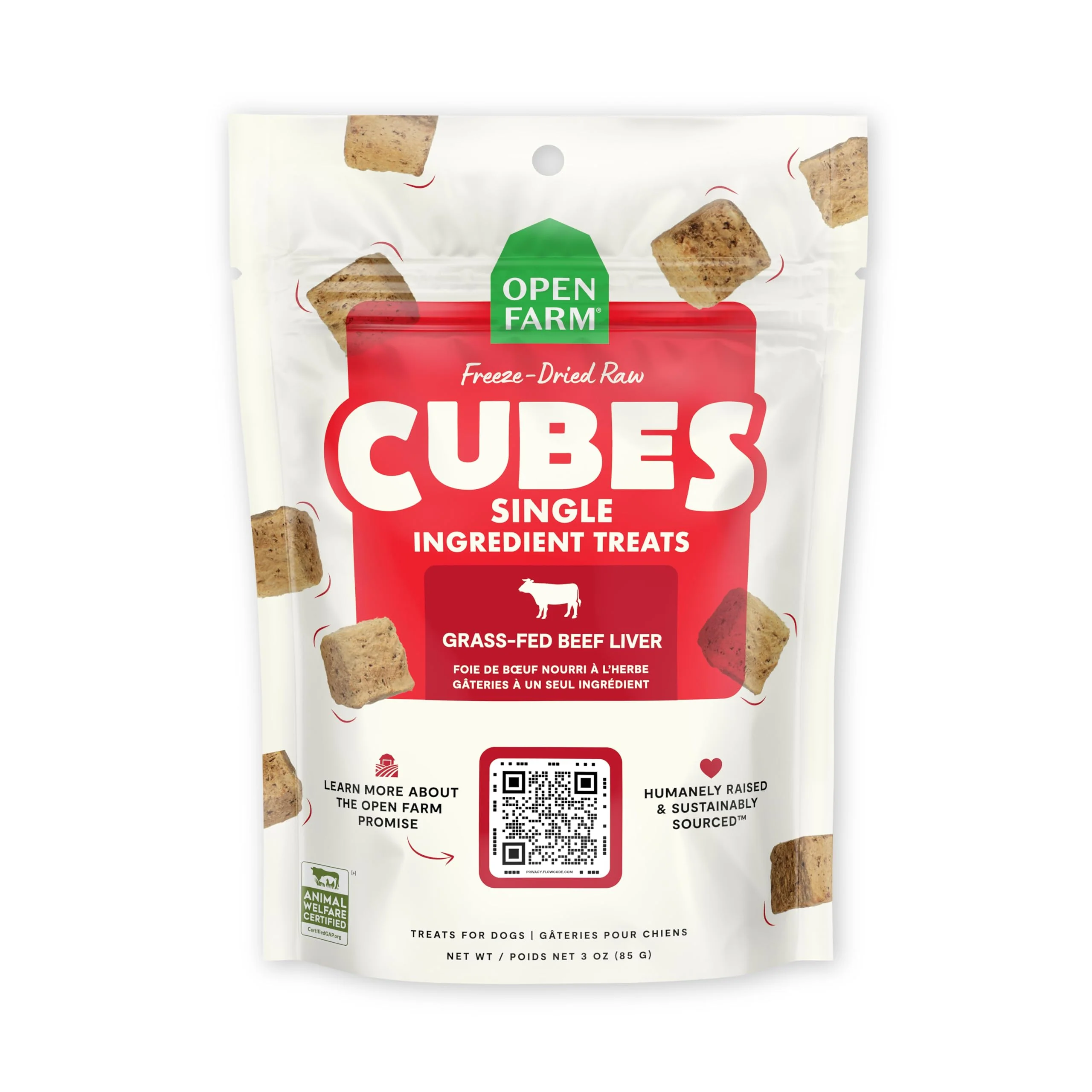 World-Class Open Farm Cubes Beef Liver ze-Dried Raw Dog Treats — Single-Ingredient 3oz Pouch Prestigious