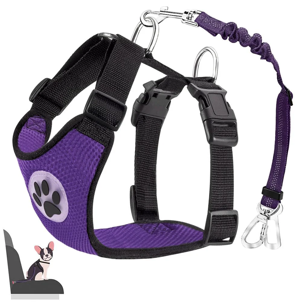 Outstanding Lukovee Dog Seat Belt – Adjustable Car Harness for All Dog Sizes Purple Double Clip Efficient