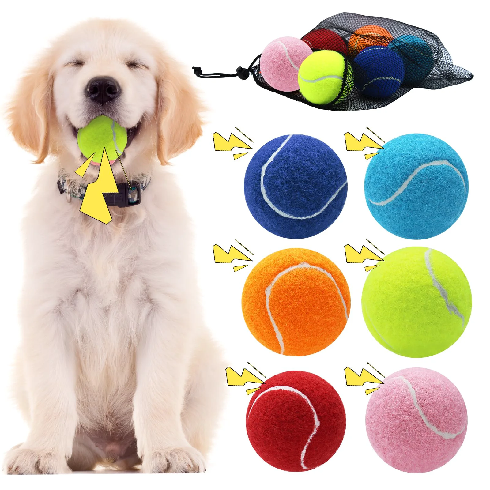 Prestigious Swingers Squeaky Tennis Balls for Dogs – 2.5-Inch Training Balls 6-Pack with Mesh Carry Bag Soft