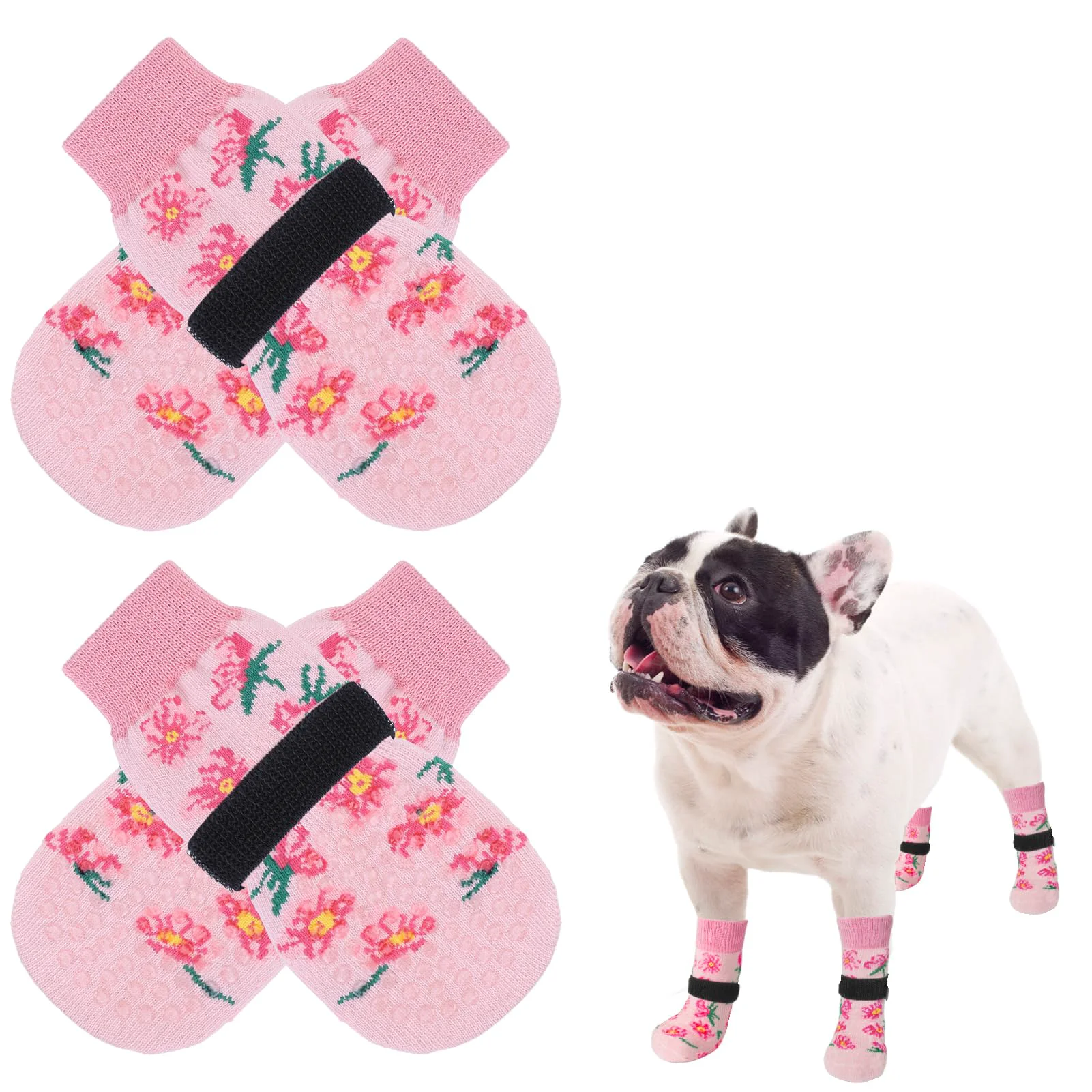 Fast SCENE Anti Slip Dog Socks Indoor Traction Paw Protection Floral Booties Fine Crafted