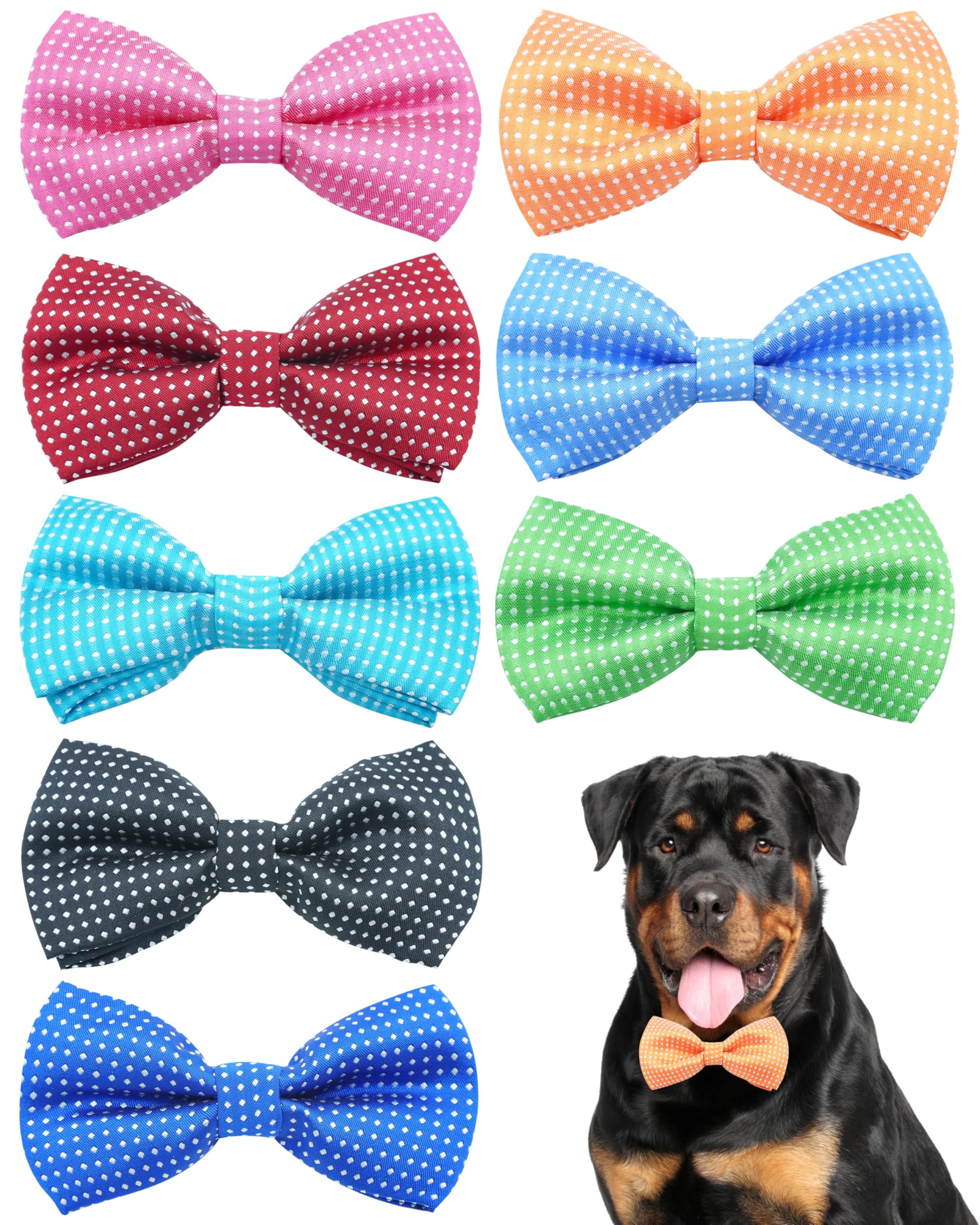 Relaxed PET SHOW 8-Pack Dot Bow Ties for Medium Large Dogs – Collar Charms Assorted Colors Detailed