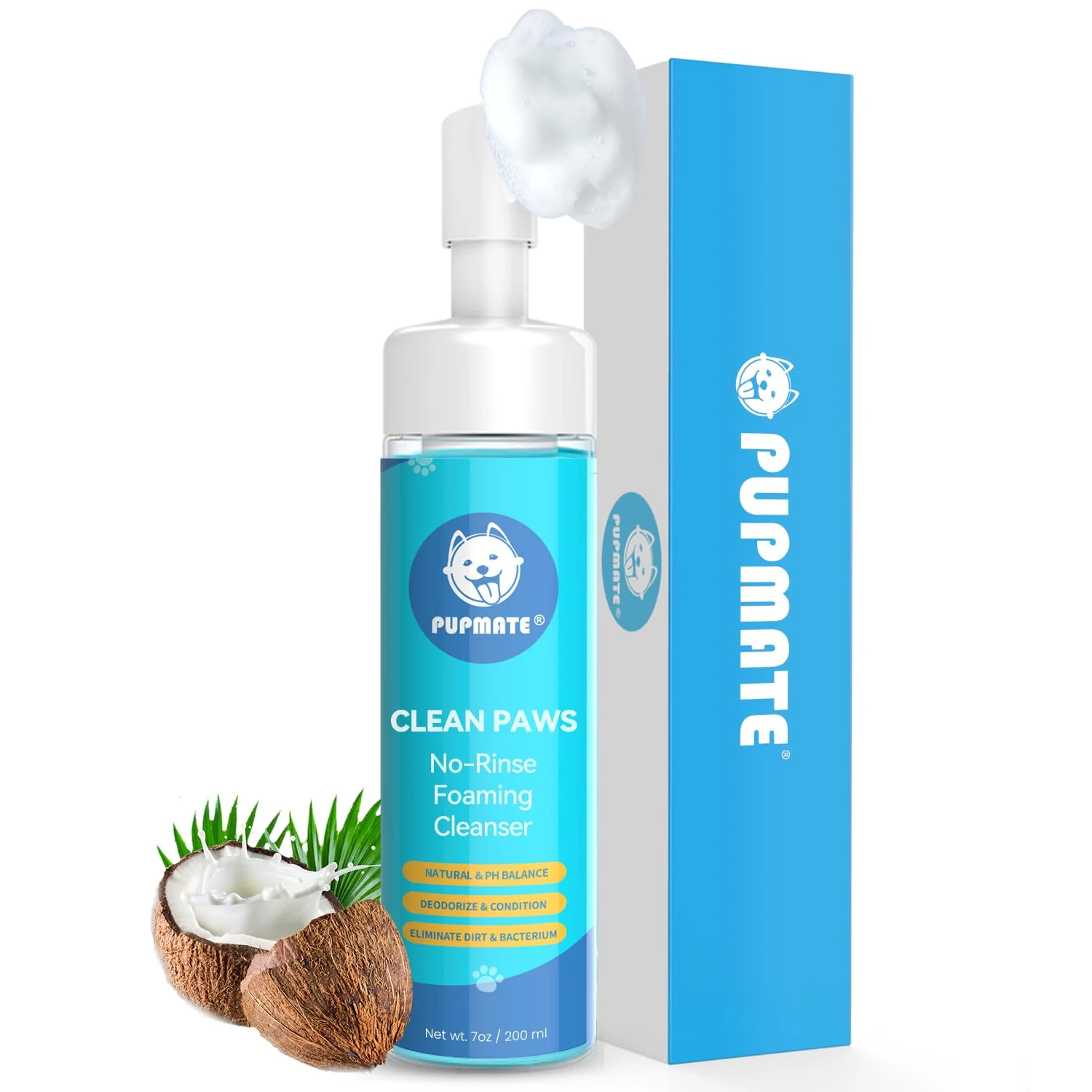 Fine PUPMATE No-Rinse Paw Cleaner for Dogs Cats — Foaming Hypoallergenic pH-Balanced Detailed