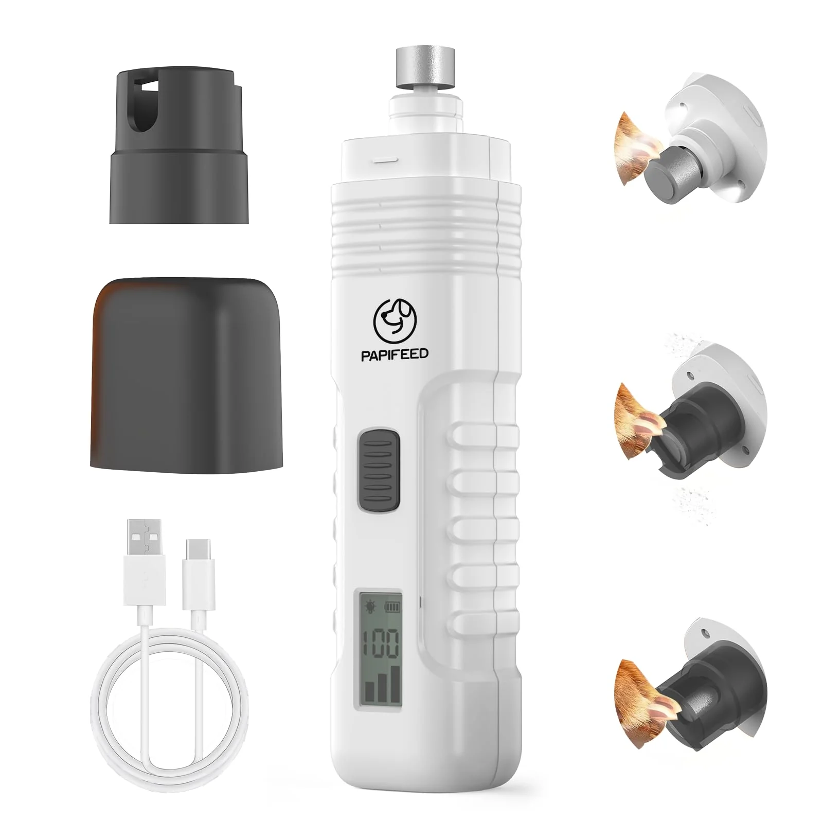 Luxury PAPIFEED Dog Nail Grinder — 3-Speed Quiet Electric Trimmer with USB Rechargeable Comfortable