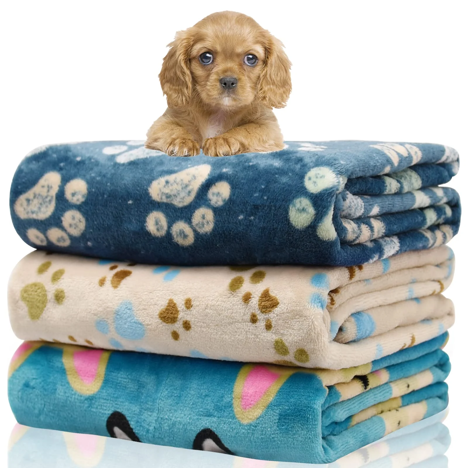 Refined Rezutan 1 Pack 3 Soft Blankets for Dogs Cats 23×16 in Blue Beige Navy High-Grade