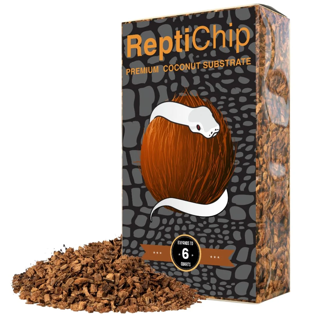 Eco-Friendly ReptiChip Premium Coconut Substrate Loose Coconut Chip Bedding 6 Quart for Snakes Turtles Terrariums Genuine