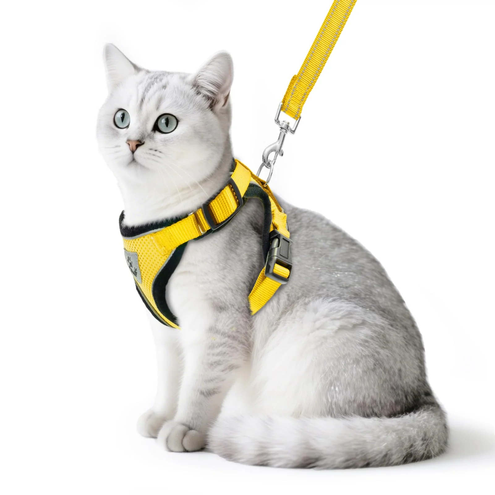 Environmentally Friendly PUPTECK Cat Harness and Leash Set — Escape-Proof Reflective Adjustable Mesh Vest for Small Pets Yellow M Pure