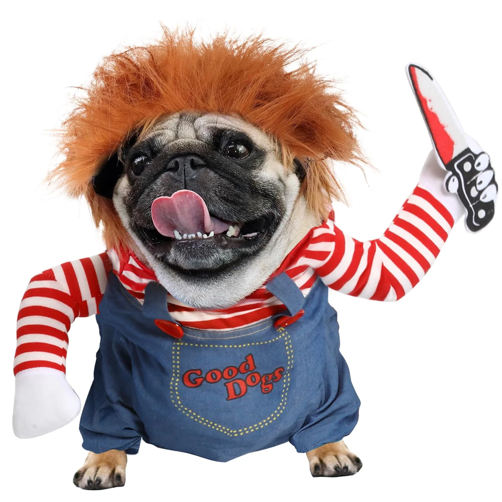 Contemporary T2Y Dog Halloween Costume XL Chucky Doll with Knife Wig for Large Breeds Artisan