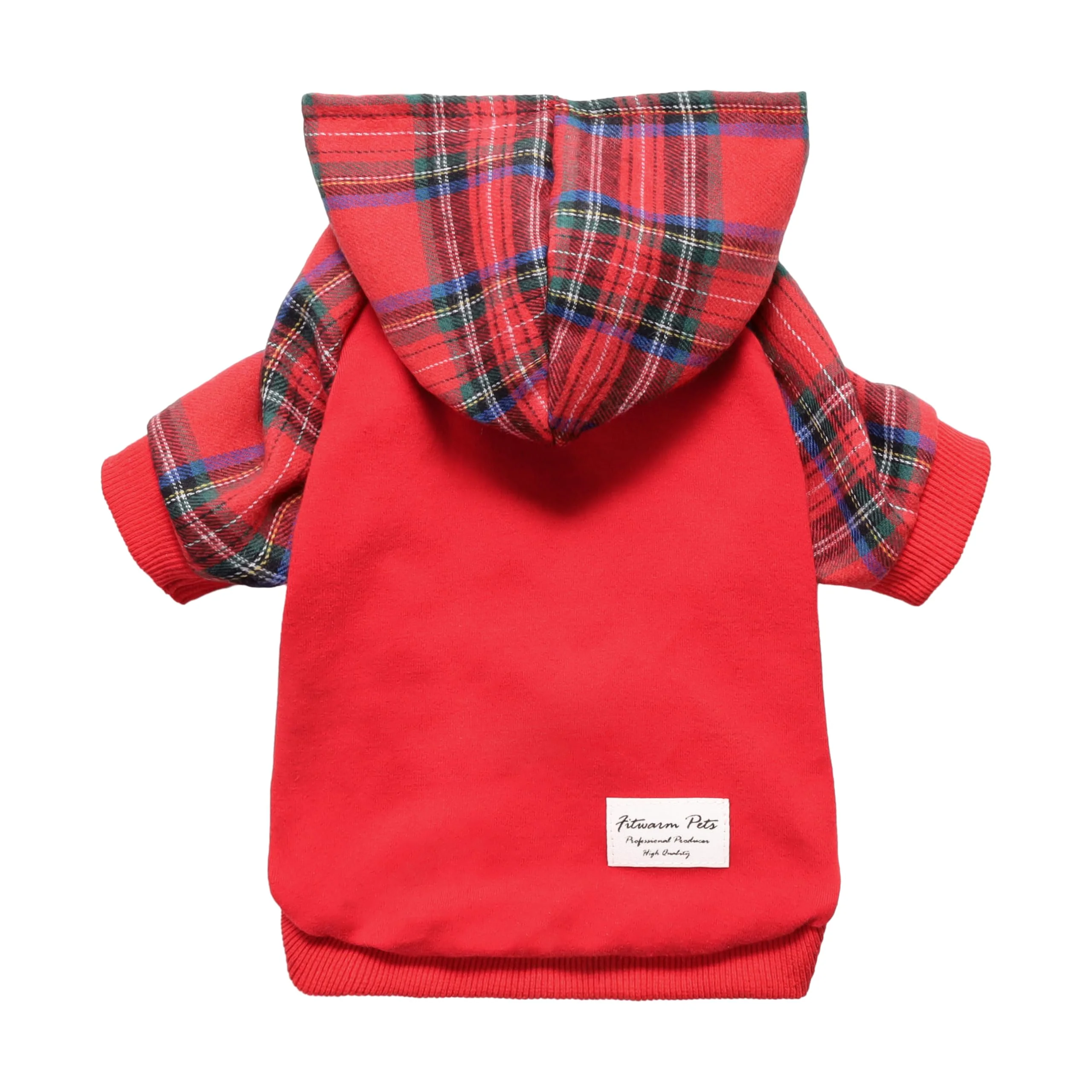 Detailed Fitwarm Tartan Plaid Dog Hoodie for Small Dogs – Cozy Hooded Sweatshirt Red Green Refined