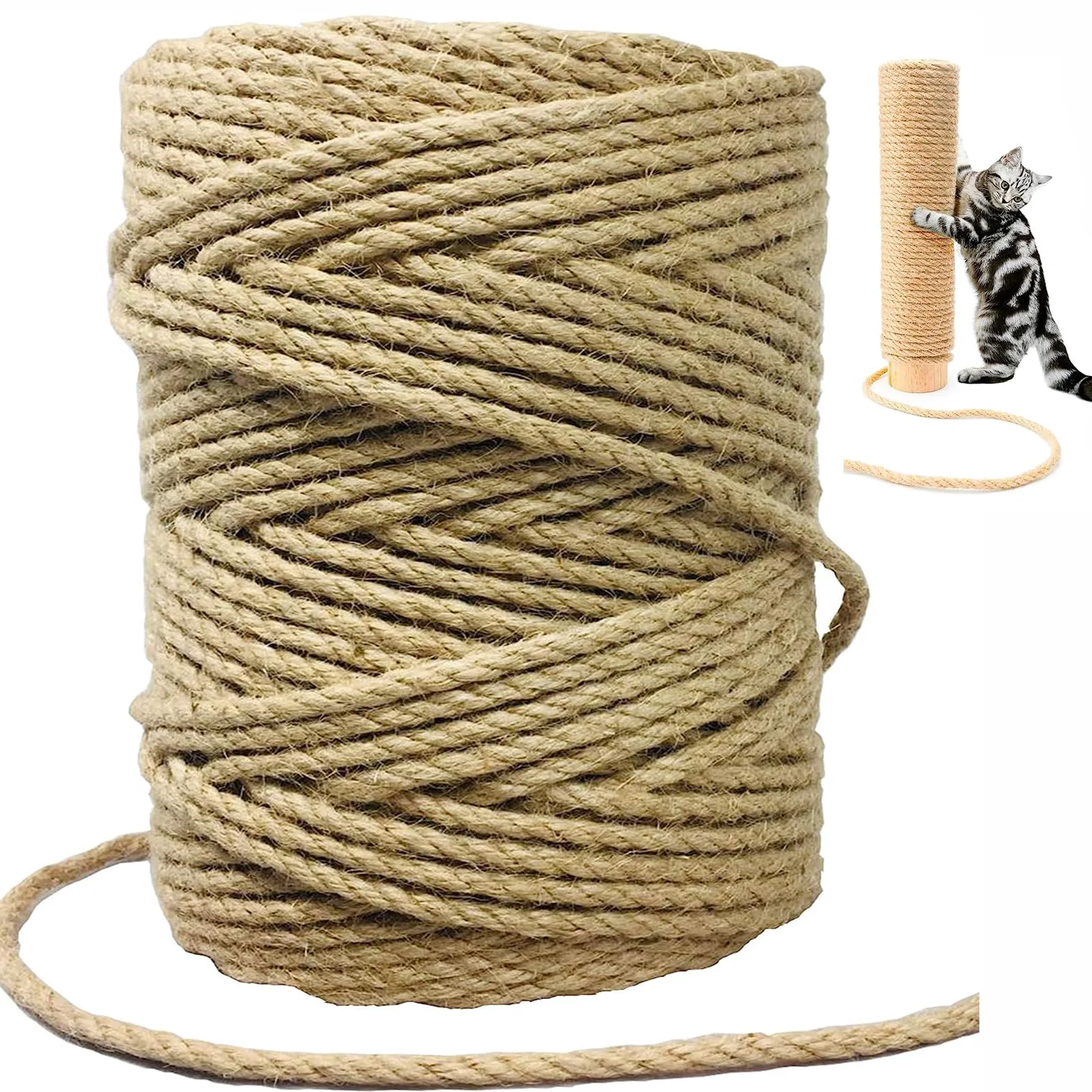 Flexible SONQUEEN Sisal Rope for Cat Scratcher – 4mm x 164 ft Natural Fiber DIY Scratch Posts Recyclable