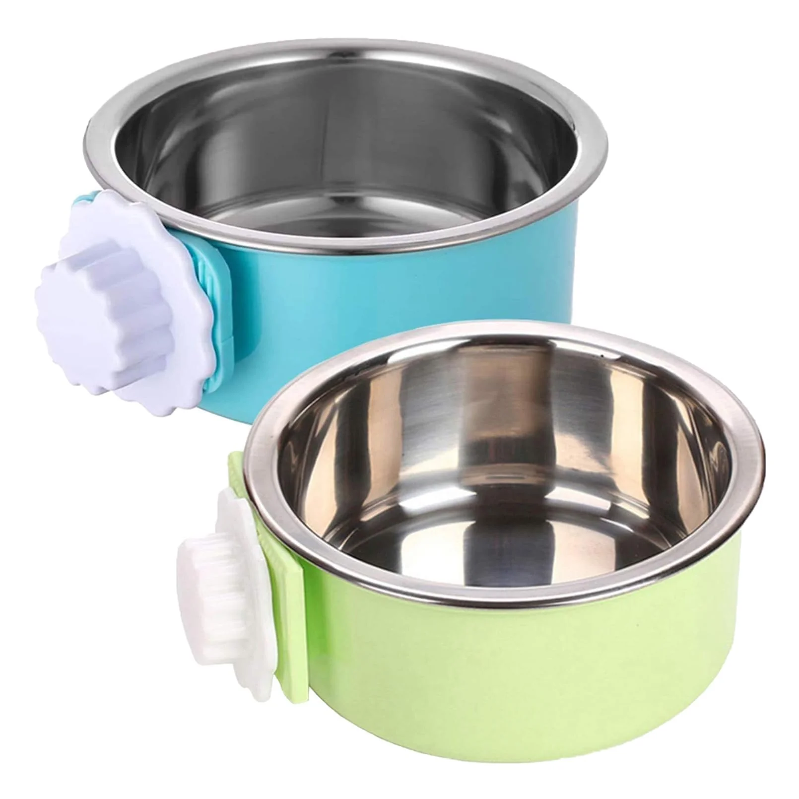 Effective kathson Crate Dog Bowl 2pcs — Removable Stainless Steel Hanging Cage Bowls Size L Blue Green Excellent