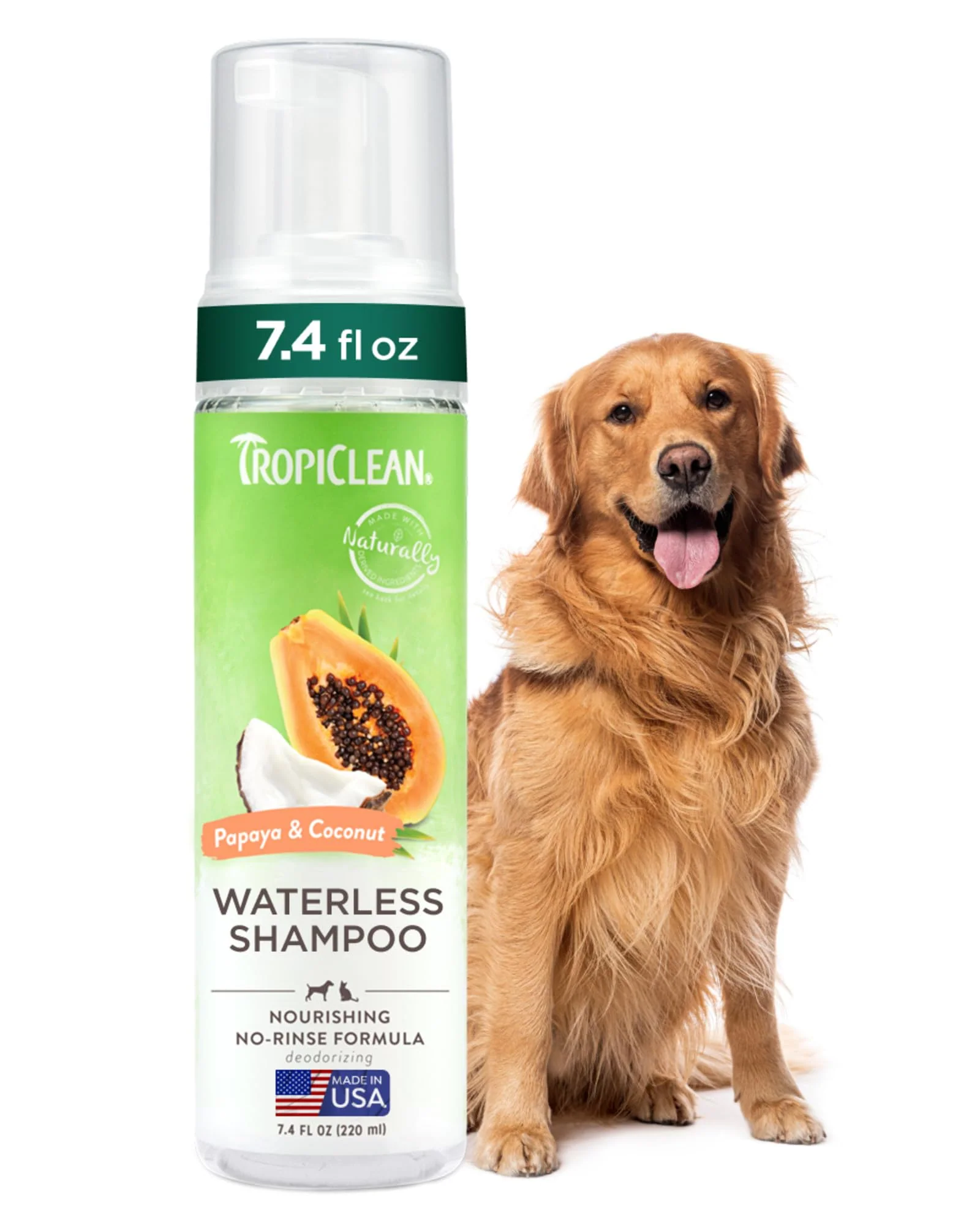 Relaxed TropiClean No Rinse Waterless Dog Shampoo Detangling Deodorizing Dry Shampoo – Papaya Scent USA Made 7.4oz Quality