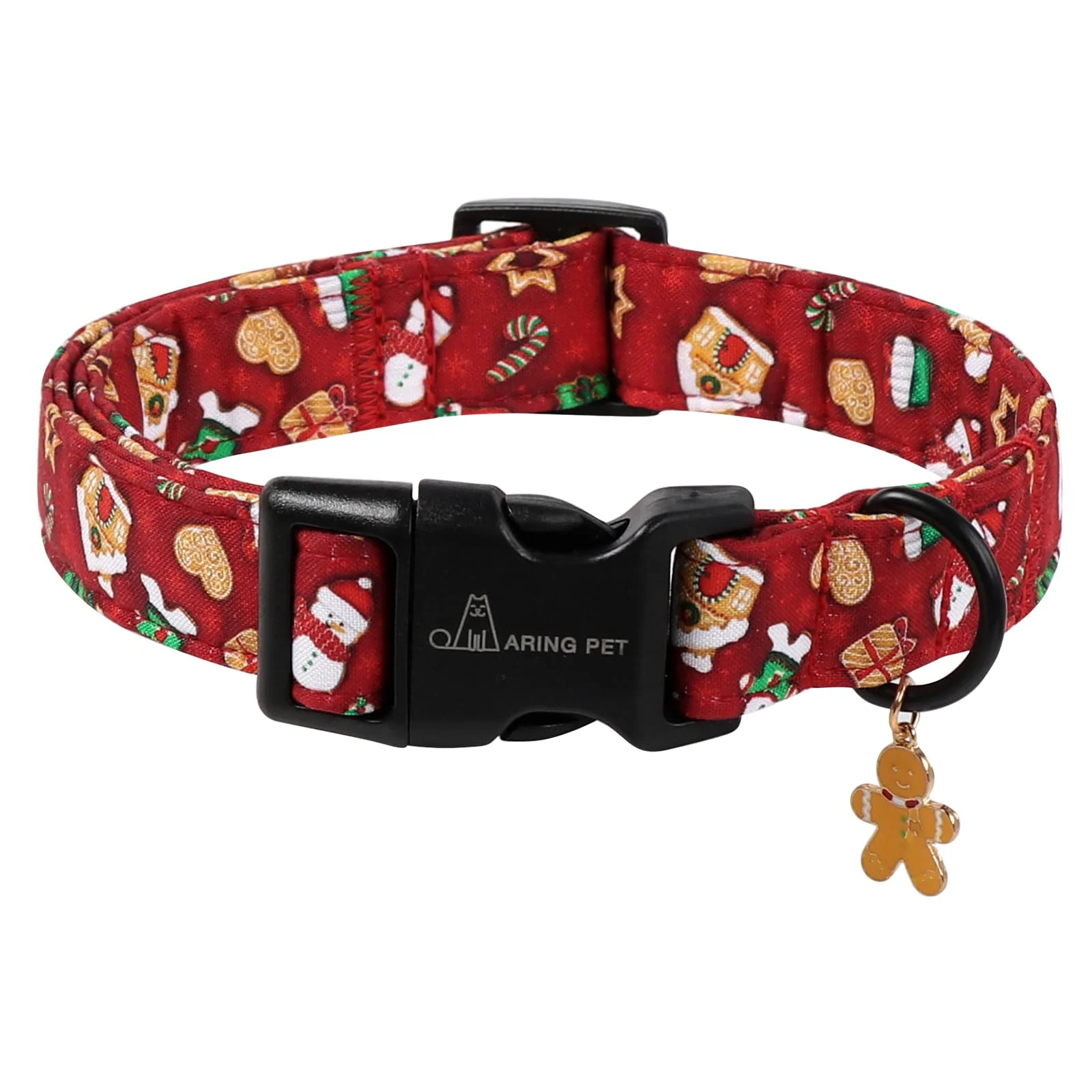 Elegant Aring Pet Christmas Dog Collar – Red Snowman Gingerbread Cotton Collar with Quick Release Buckle Traditional