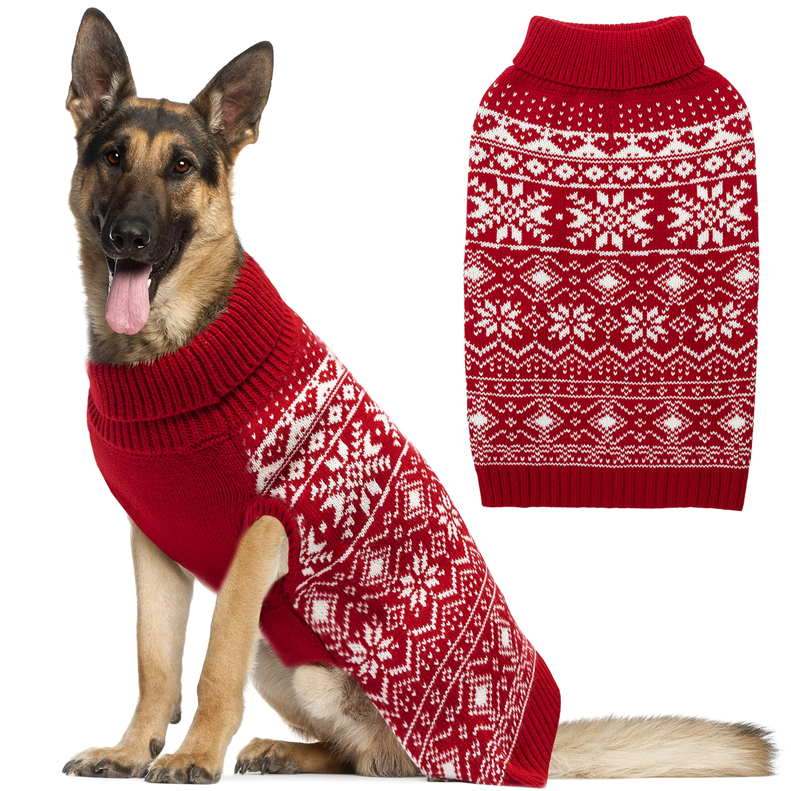 Quality ABFEKIEA Dog Sweater Christmas Knitwear – Winter Warm Turtleneck with Snowflake Pattern Green