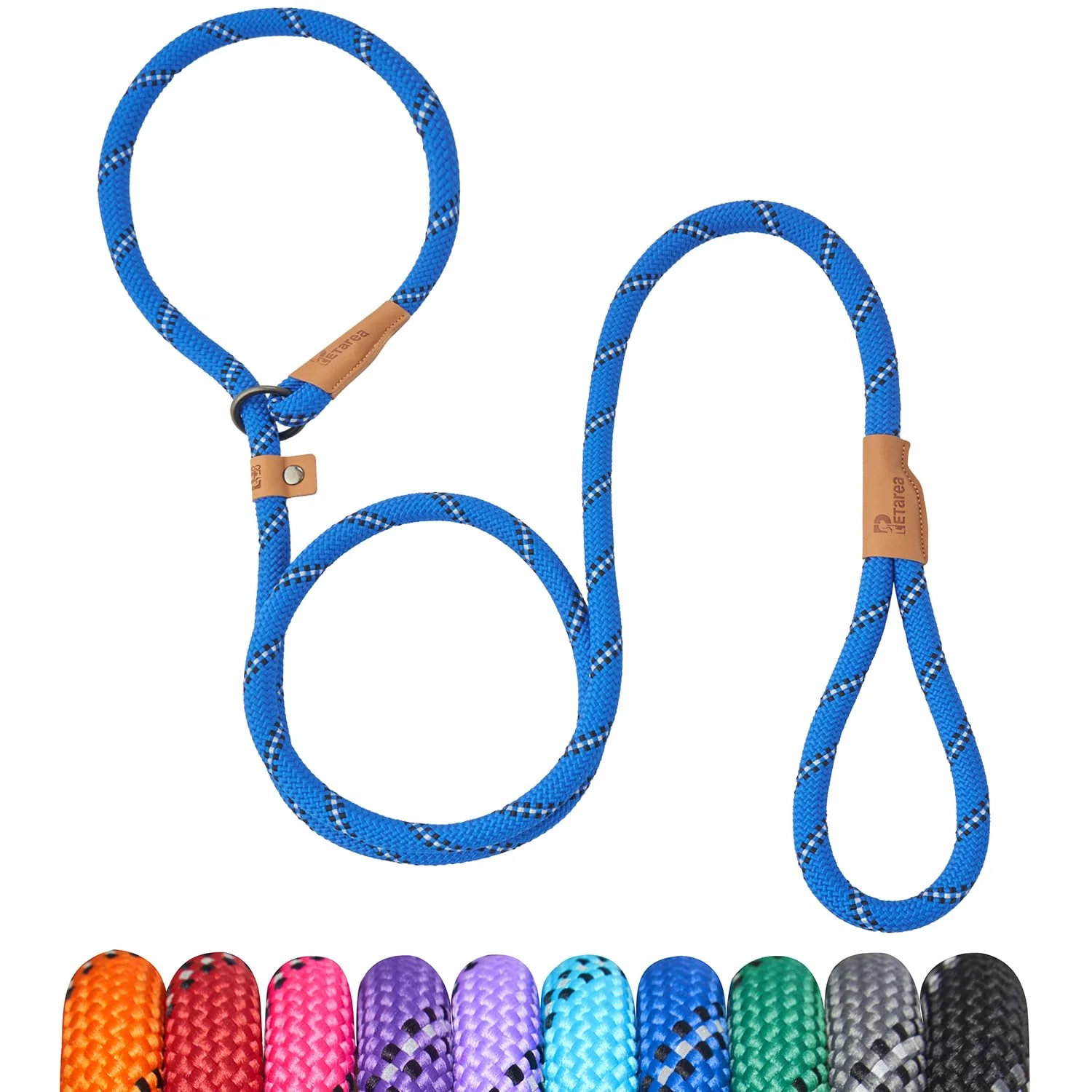 Efficient Petarea 5 ft Slip Lead Leash — No-Pull Training Reflective Rope Large 1 2 Inch Blue Stripe Fashionable