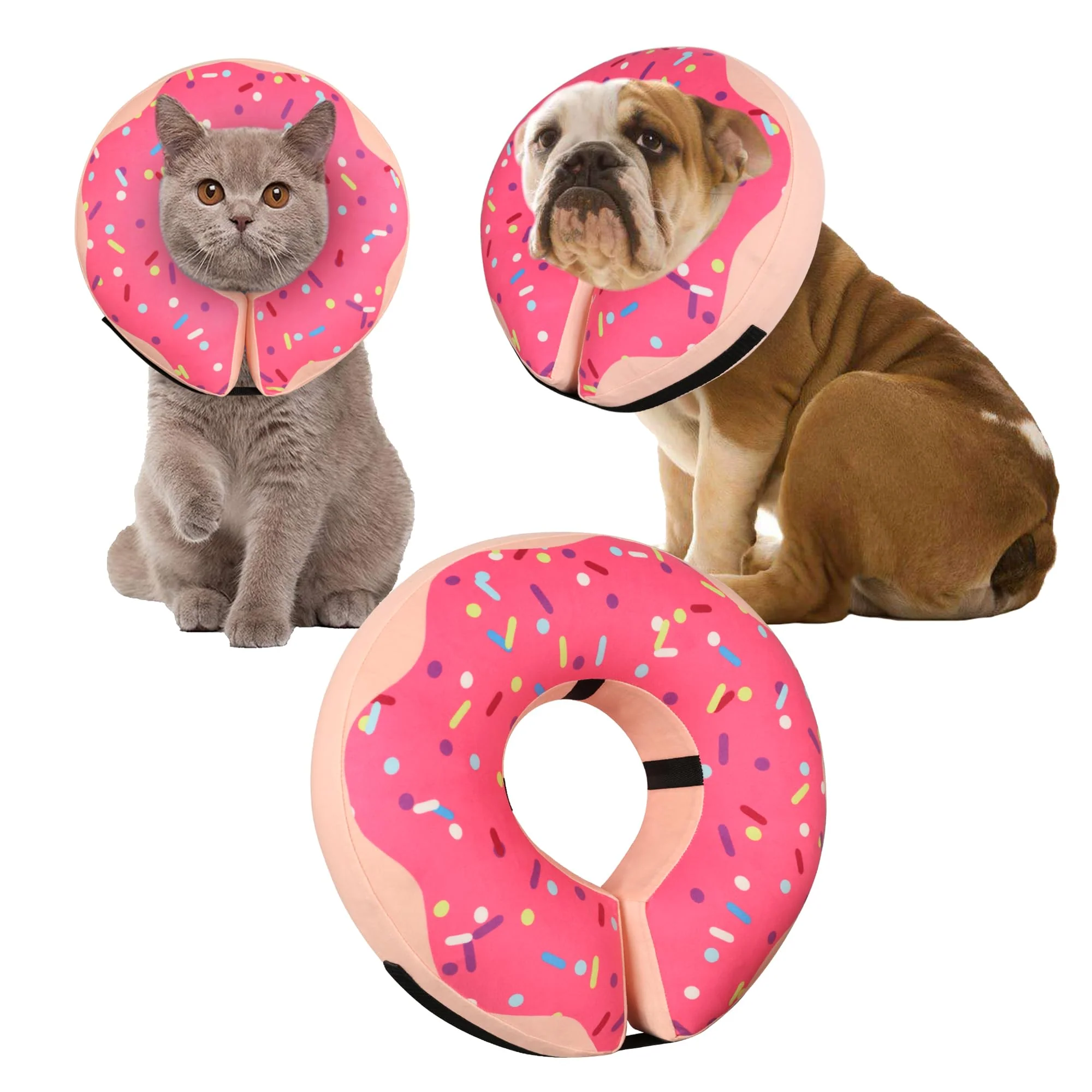 Superior Cneo Inflatable Donut Collar – Soft Adjustable Recovery Collar for Dogs Cats Pink Small First-Class