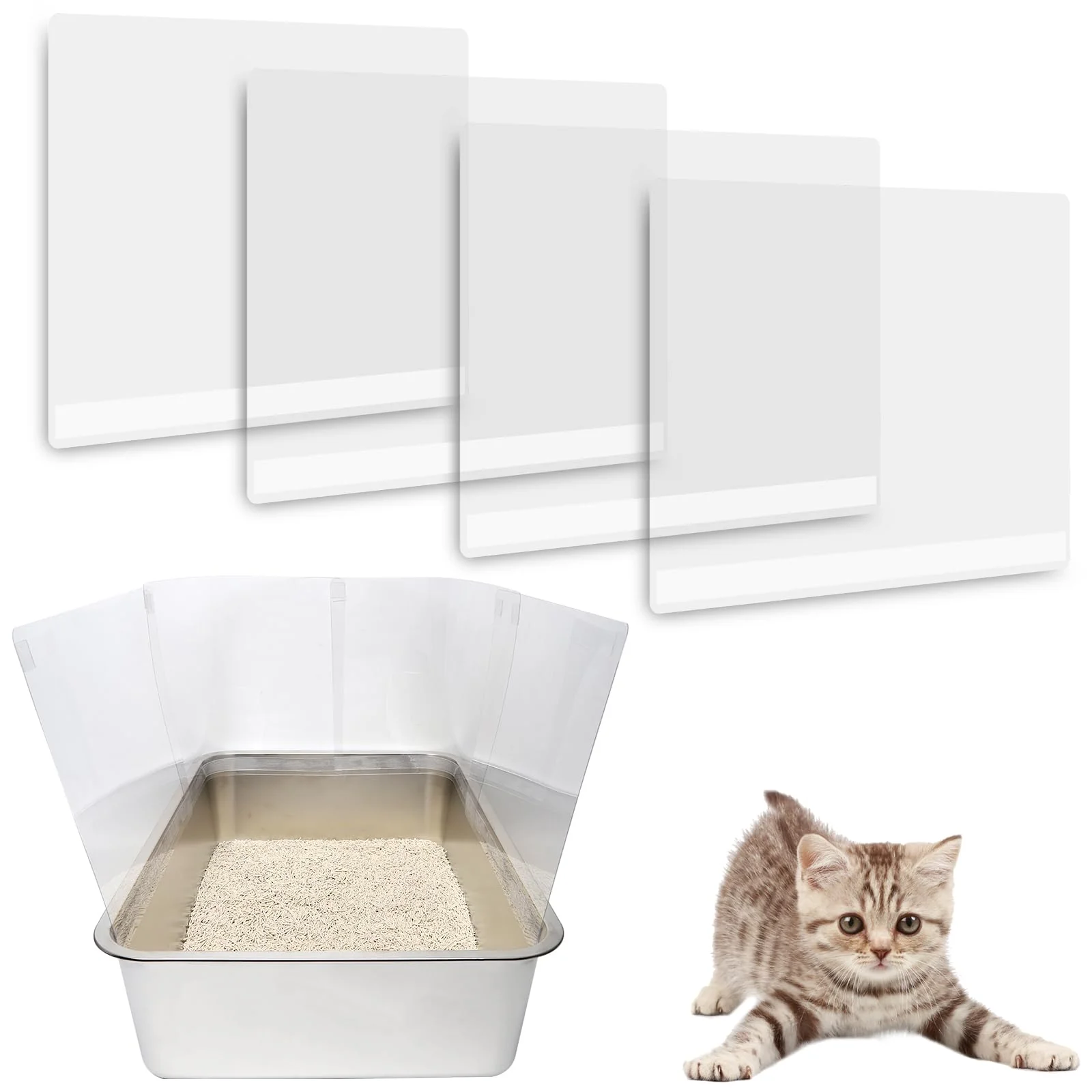 Minimalist YOILES 4PCS Cat Litter Box Pee Shields – Transparent Splash Guards for Open Top Litter Pan 14.5 x 11.5 in Efficient