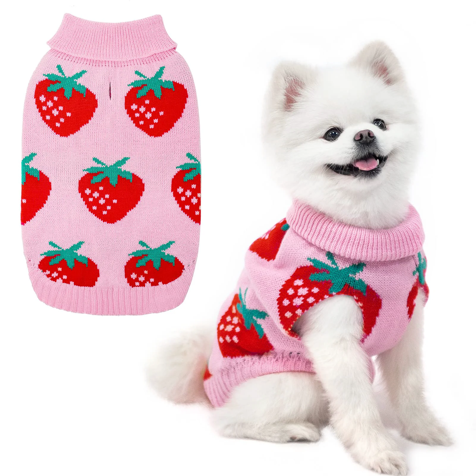 Recyclable SCIROKKO Small Dog Sweaters – Pink Strawberry Knitwear for Winter Warmth Cute Puppy Coat Prestigious