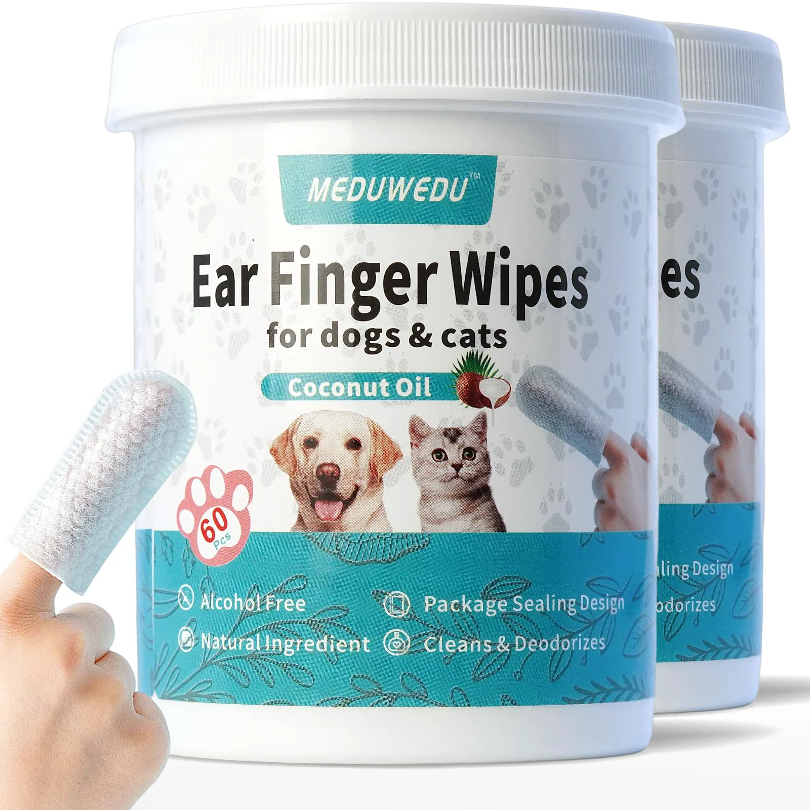 Environmentally Friendly MEDUWEDU Ear Cleaner Finger Wipes 120 Count Gentle Plant-Based Pet Ear Care for Dogs Cats High-Grade